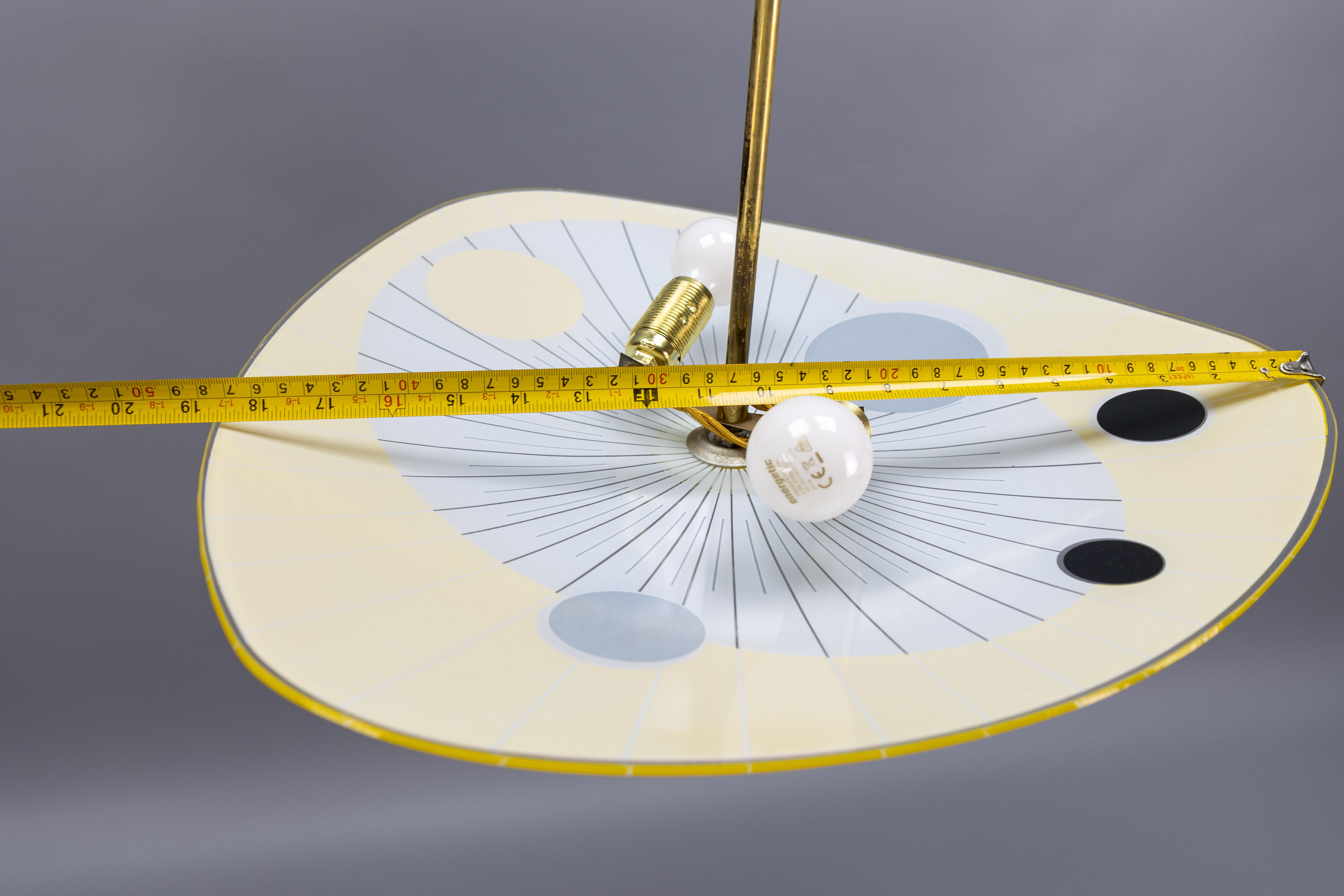 Mid-Century Modern Yellow, Black and White Glass and Brass Pendant Light, 1950s For Sale 14