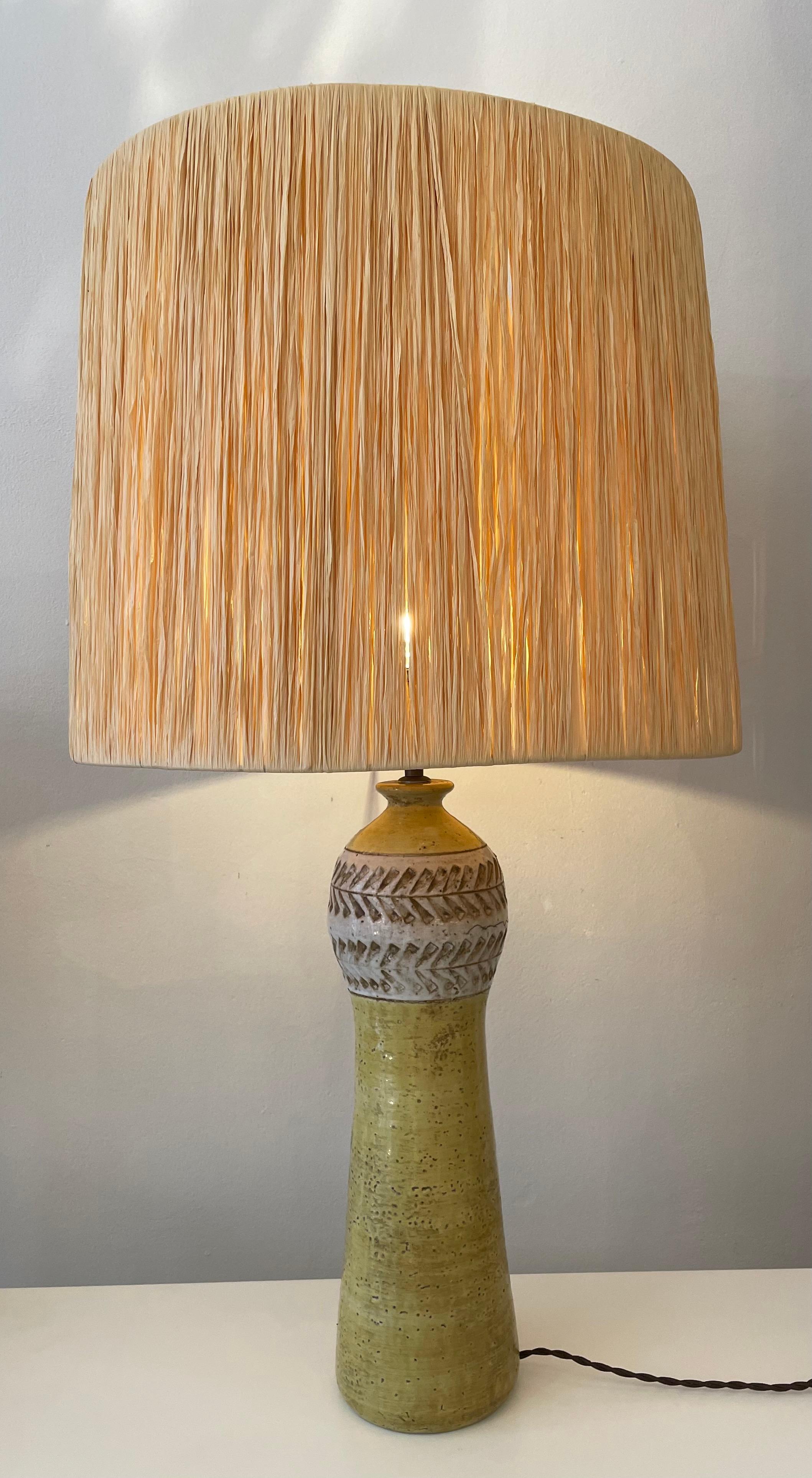Mid-Century Modern Yellow Ceramic and Raffia Table Lamp by Bitossi, Italy, 1960s 5
