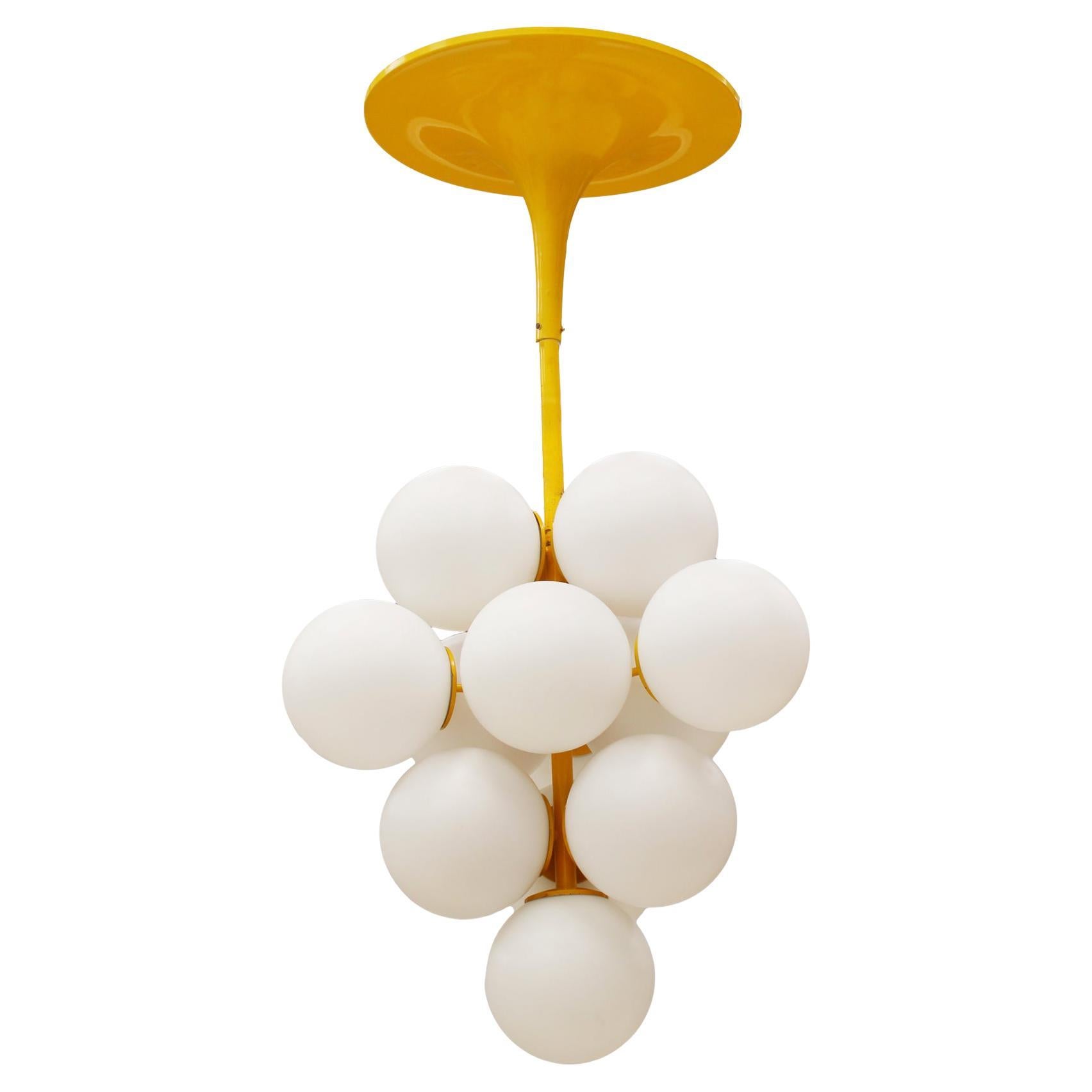 Mid-Century Modern Yellow Cluster with White Opaline Italian Suspension Lamp For Sale