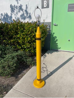 Mid-Century Modern Yellow Crayon Form Pine Wood Floor Lamp