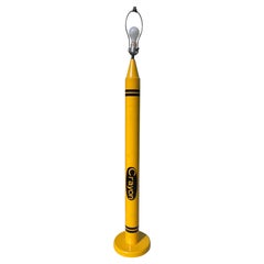 Mid-Century Modern Yellow Crayon Form Pine Wood Floor Lamp