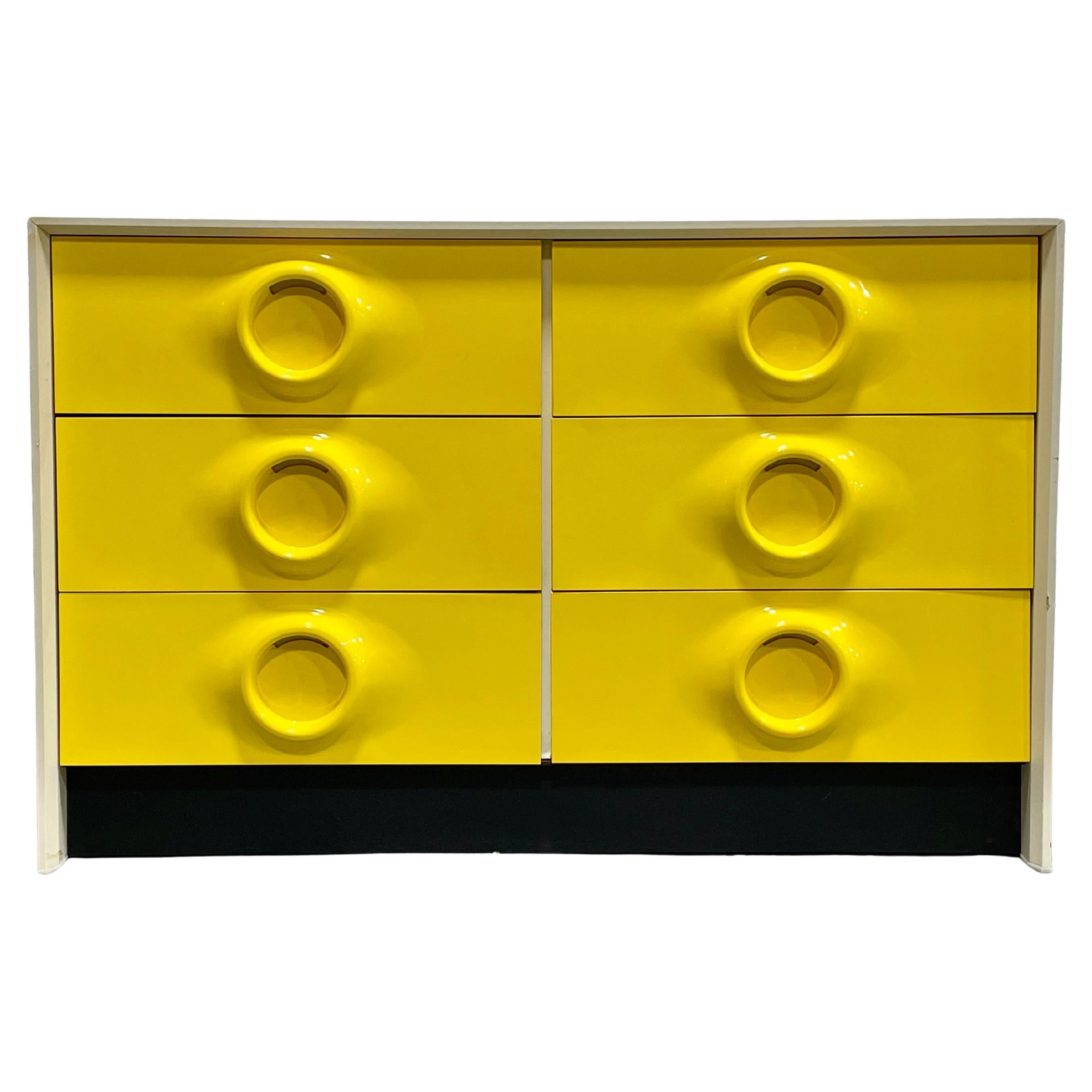 Mid Century MODERN YELLOW Double DRESSER in the style of Raymond Loewy
