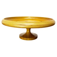 Mid-Century Modern Yellow Footed Bowl in Wood from Paavo Asikainen Finland 1960s