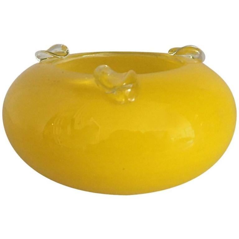 MidCentury Modern Yellow Glass Ashtray at 1stDibs