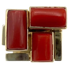 Mid Century Modern Yellow Gold And Coral Ring