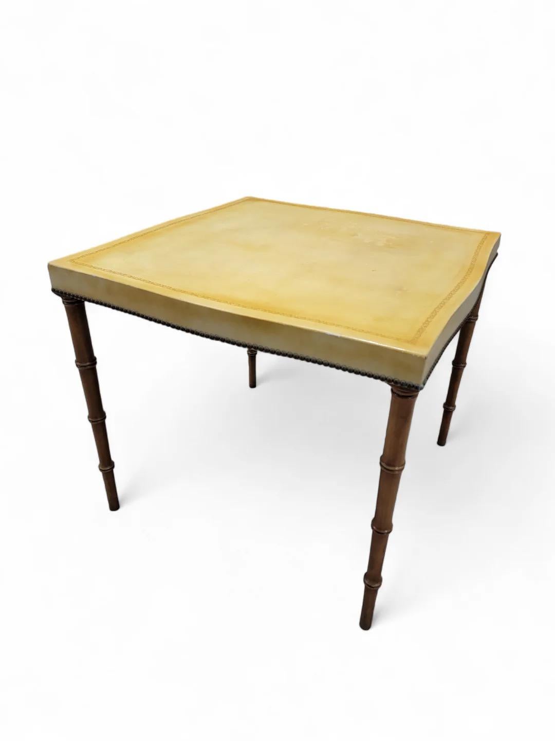 American Mid Century Modern Yellow Leather Game Table By Barnard & Simonds Furniture Co.