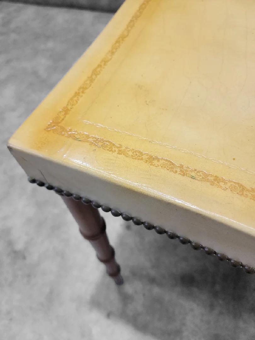 20th Century Mid Century Modern Yellow Leather Game Table By Barnard & Simonds Furniture Co.