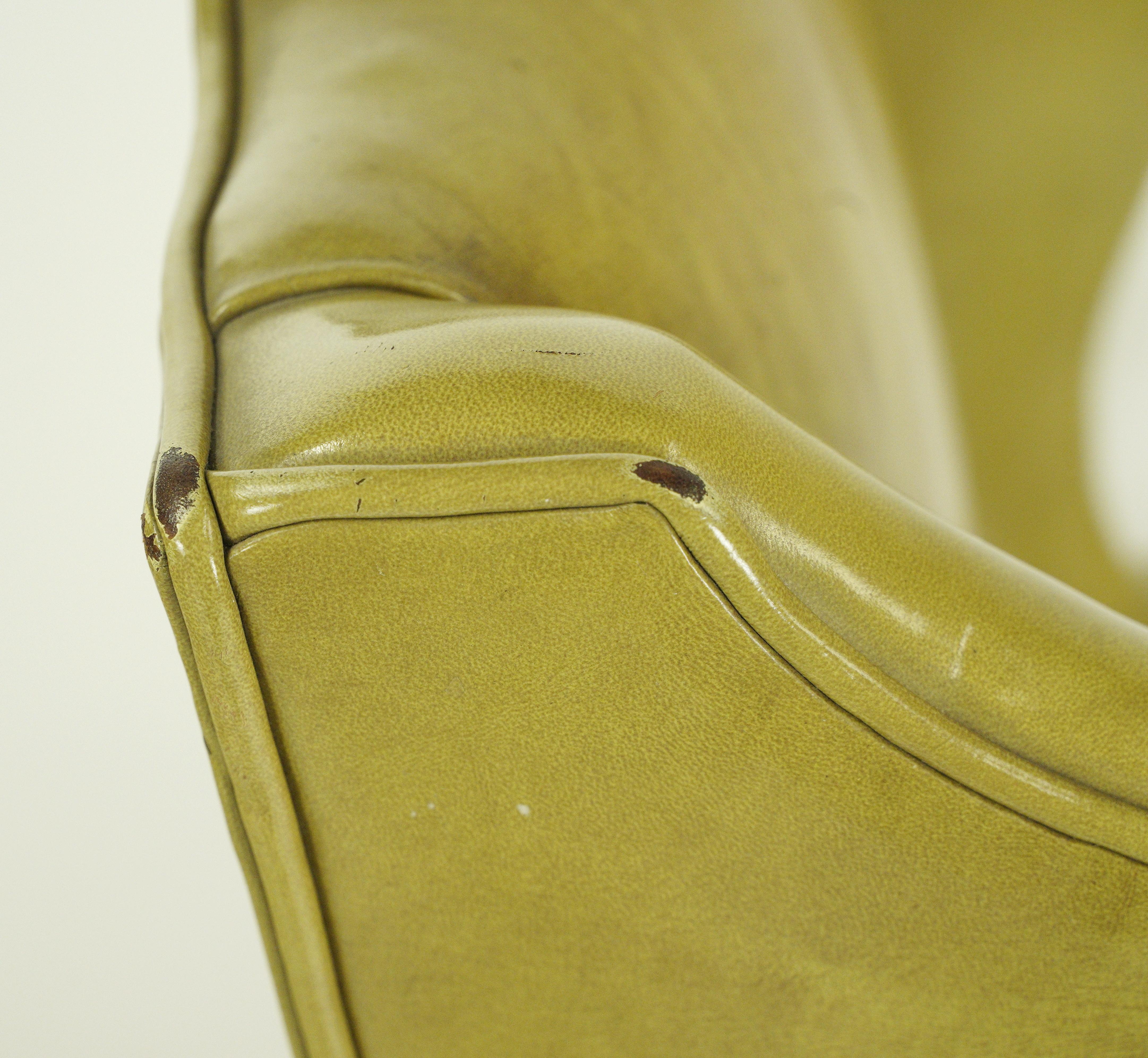 Mid-Century Modern Yellow Leather Wingback Armchair Studs 2