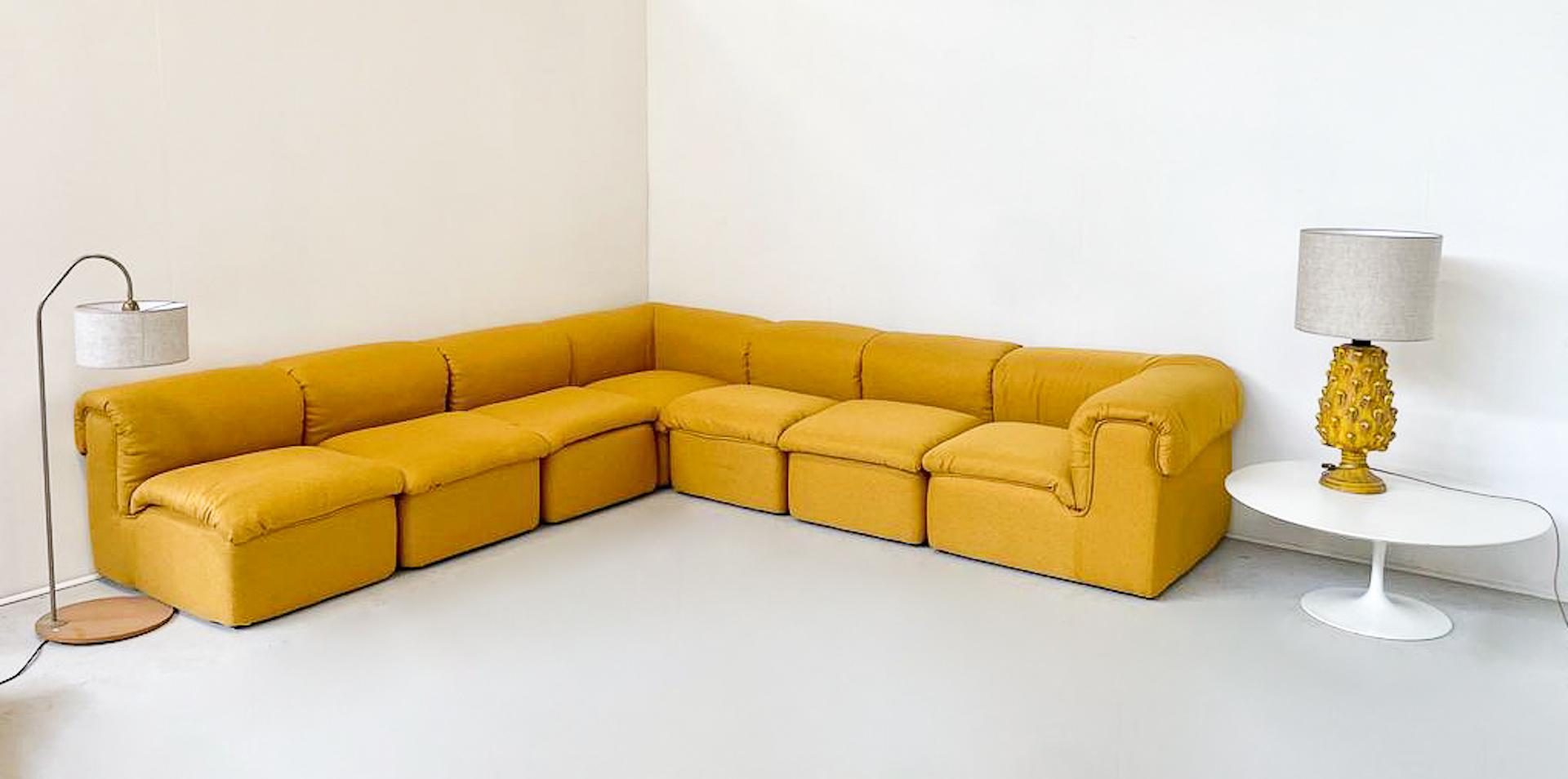 Fabric Mid-Century Modern Yellow Modular Sofa, Italy, 1960s - New Upholstery