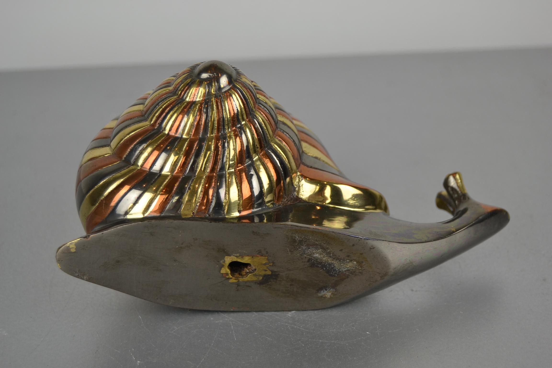 Mid-Century Modern Yellow, Red and Silver Metal and Brass Snail 4