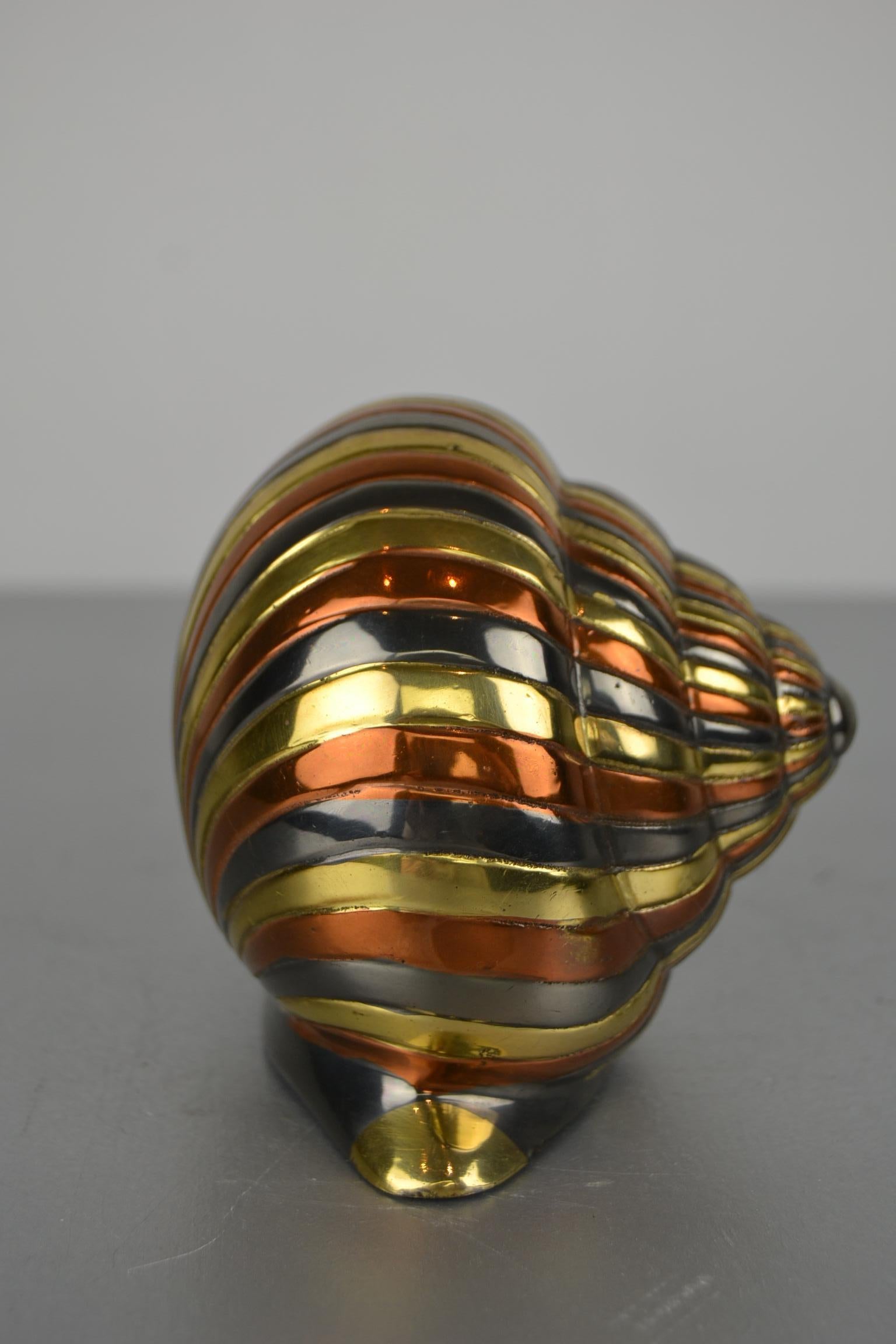 European Mid-Century Modern Yellow, Red and Silver Metal and Brass Snail