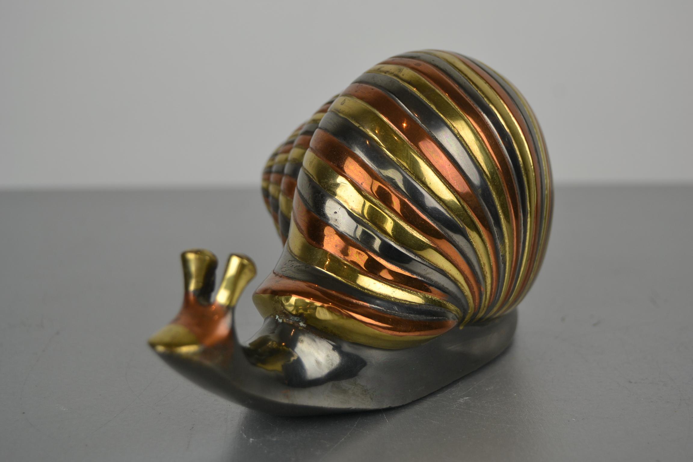20th Century Mid-Century Modern Yellow, Red and Silver Metal and Brass Snail
