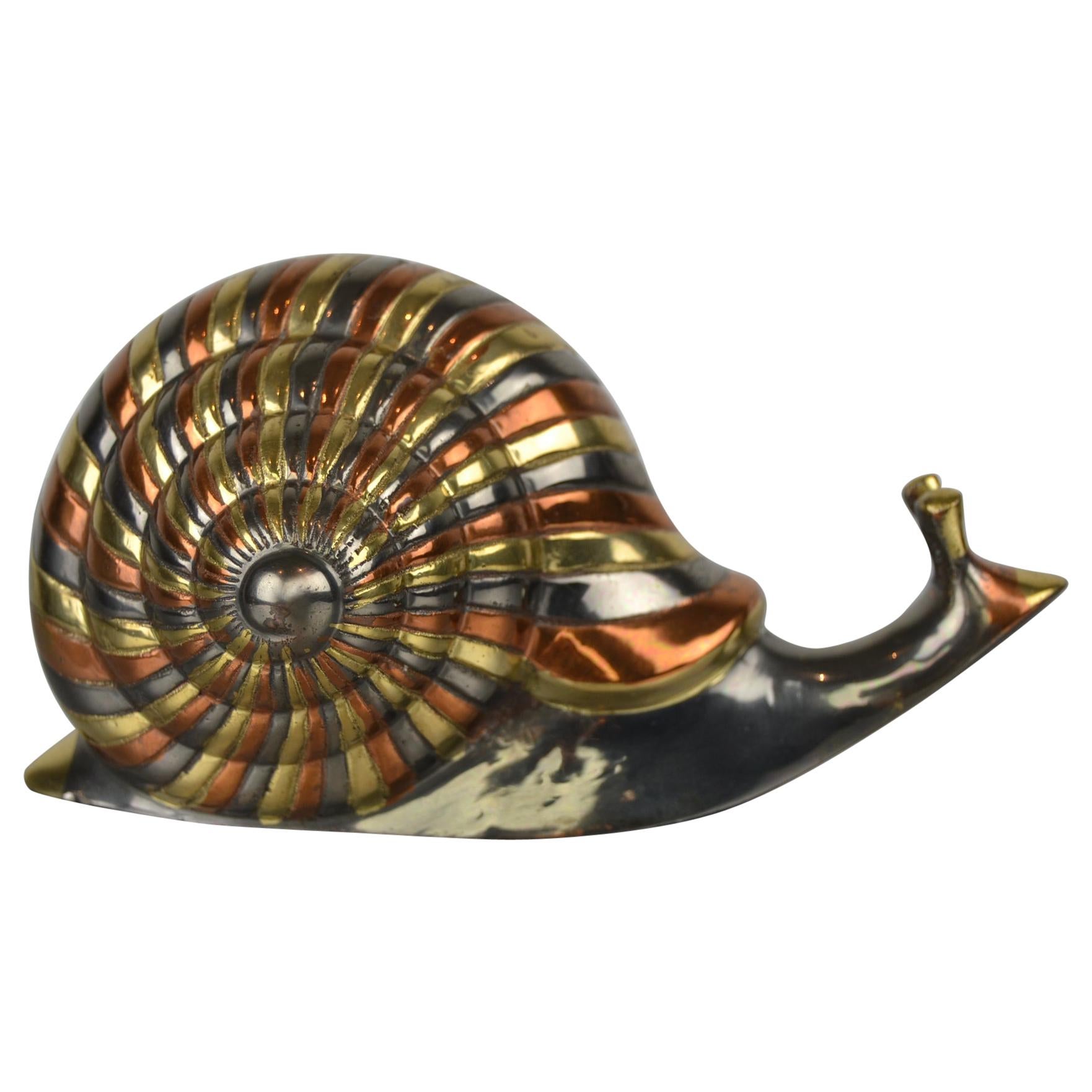 Mid-Century Modern Yellow, Red and Silver Metal and Brass Snail