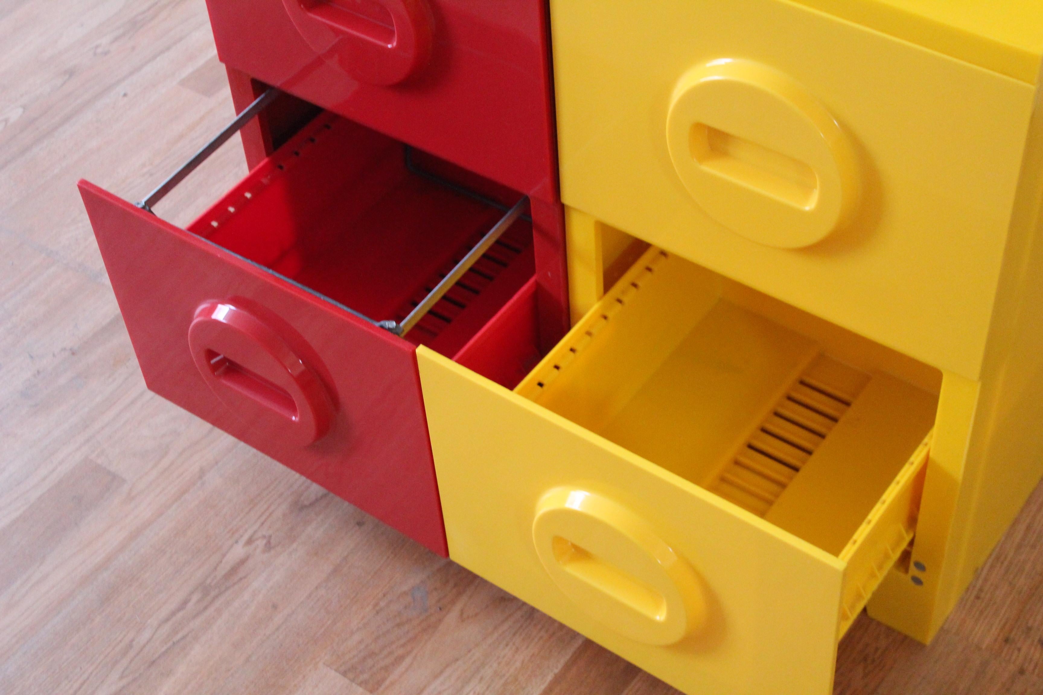 Mid-Century Modern Yellow Red Plastic Akro-Mils Filing Cabinet 1