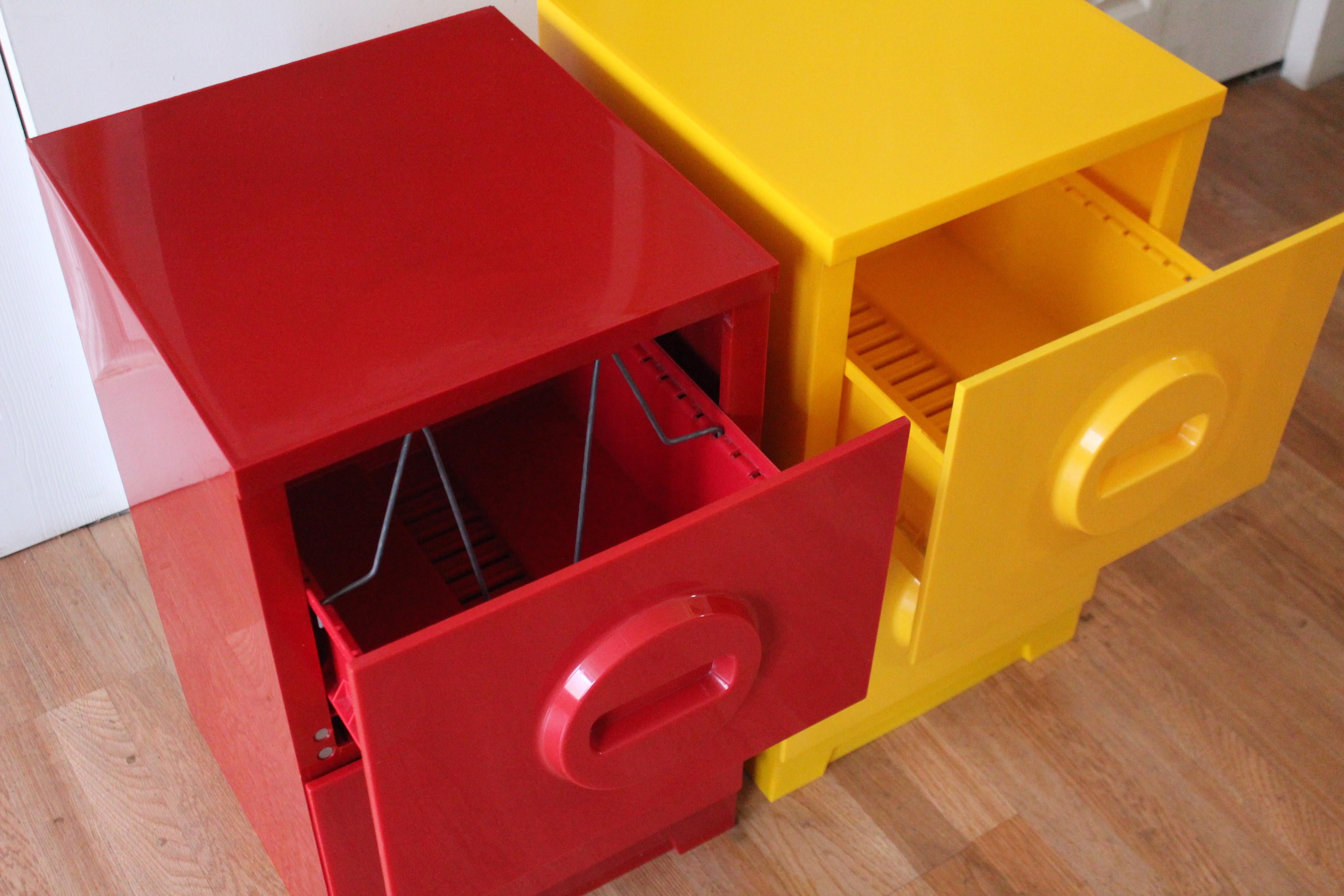 Industrial Mid-Century Modern Yellow Red Plastic Akro-Mils Filing Cabinet