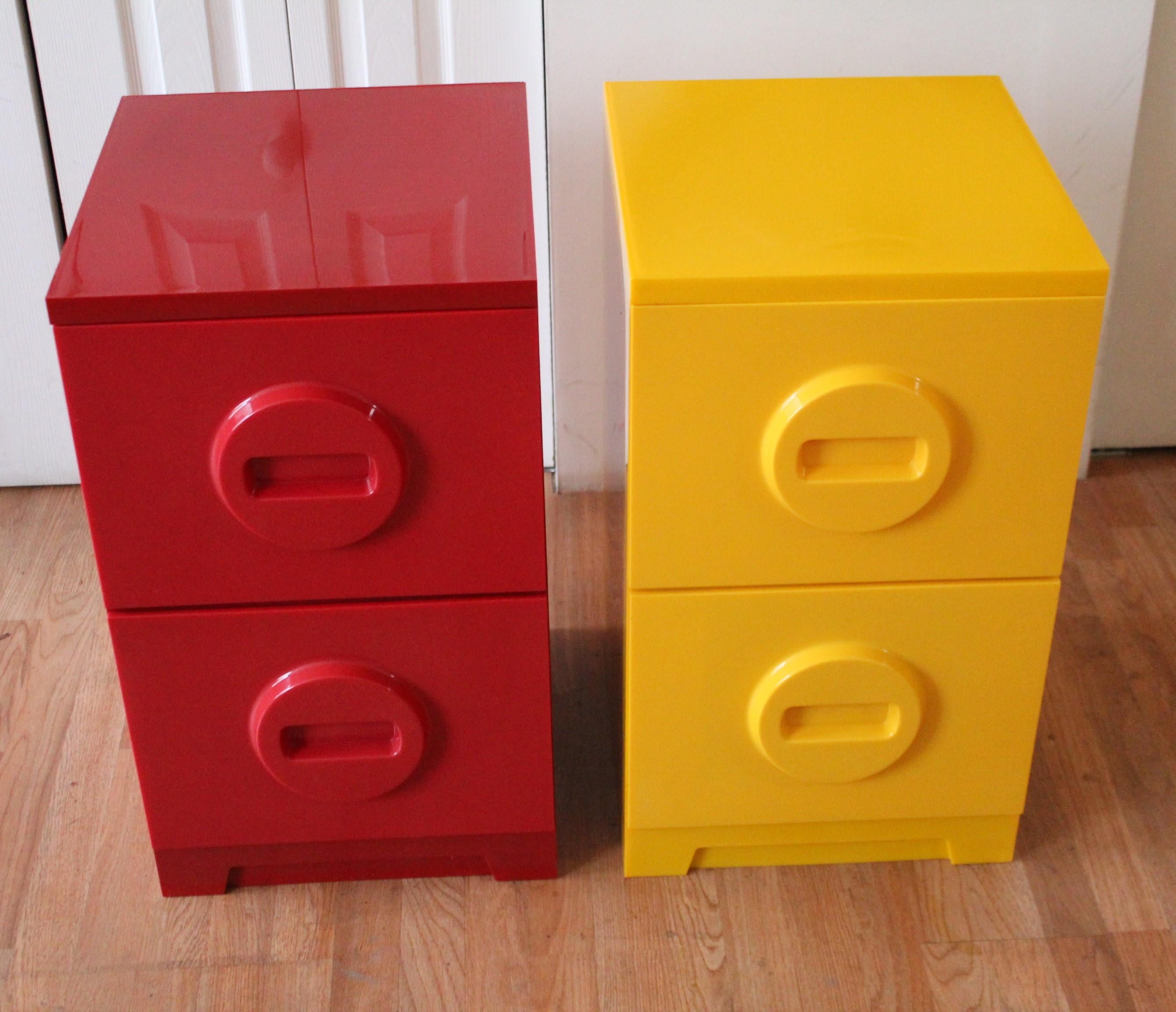Late 20th Century Mid-Century Modern Yellow Red Plastic Akro-Mils Filing Cabinet