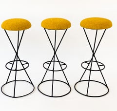 Tabourets de bar pivotants en fer jaune (ensemble de 3), Italie, années 1950