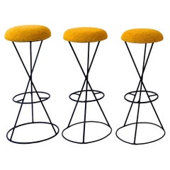 Mid-Century Modern Yellow Swivel Iron Bar Stools 'Set of 3', Italy, 1950s