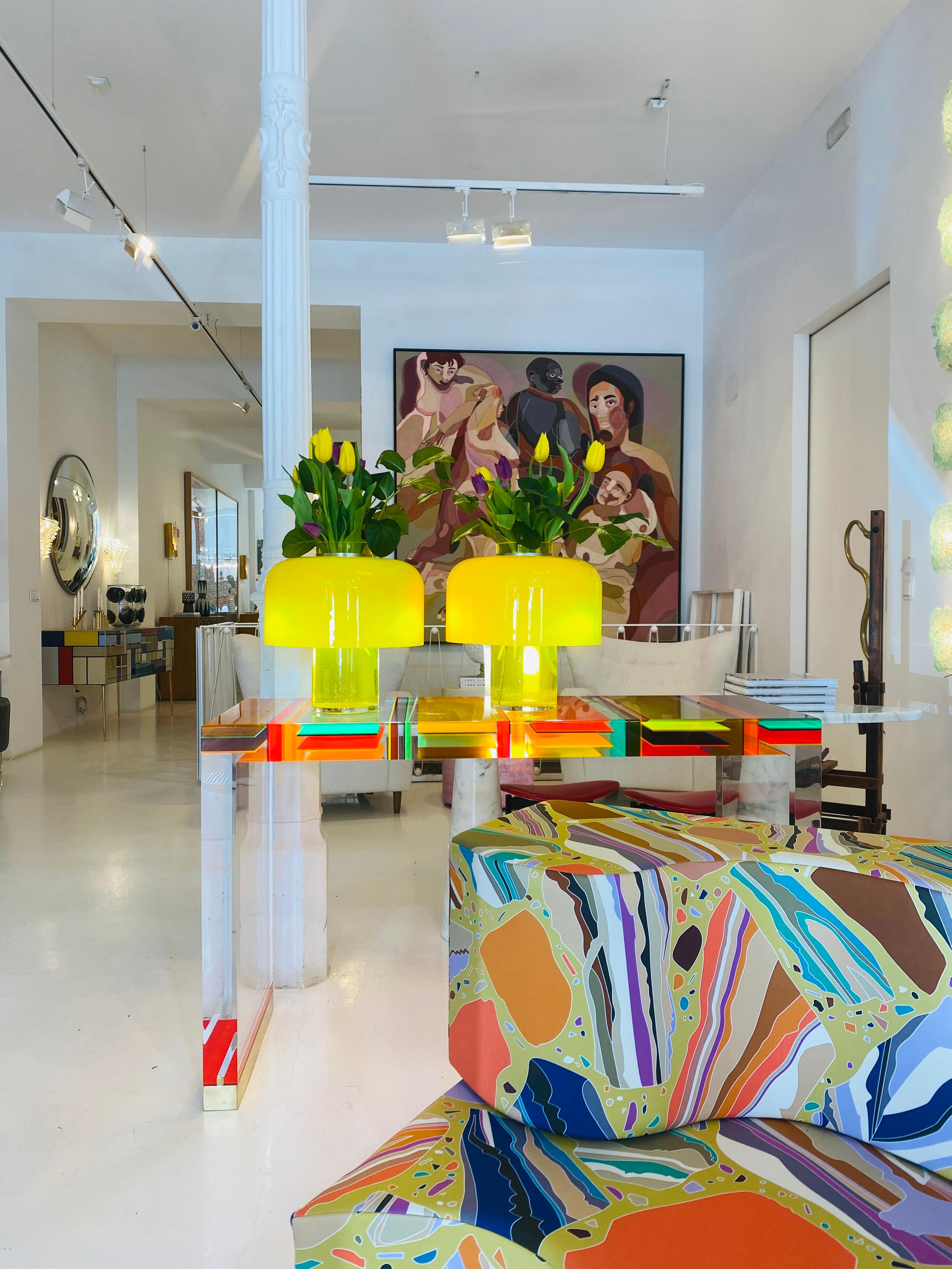 Mid Century Modern Yellow Table Lamps Designed by Carlo Nason in Murano Glass For Sale 4