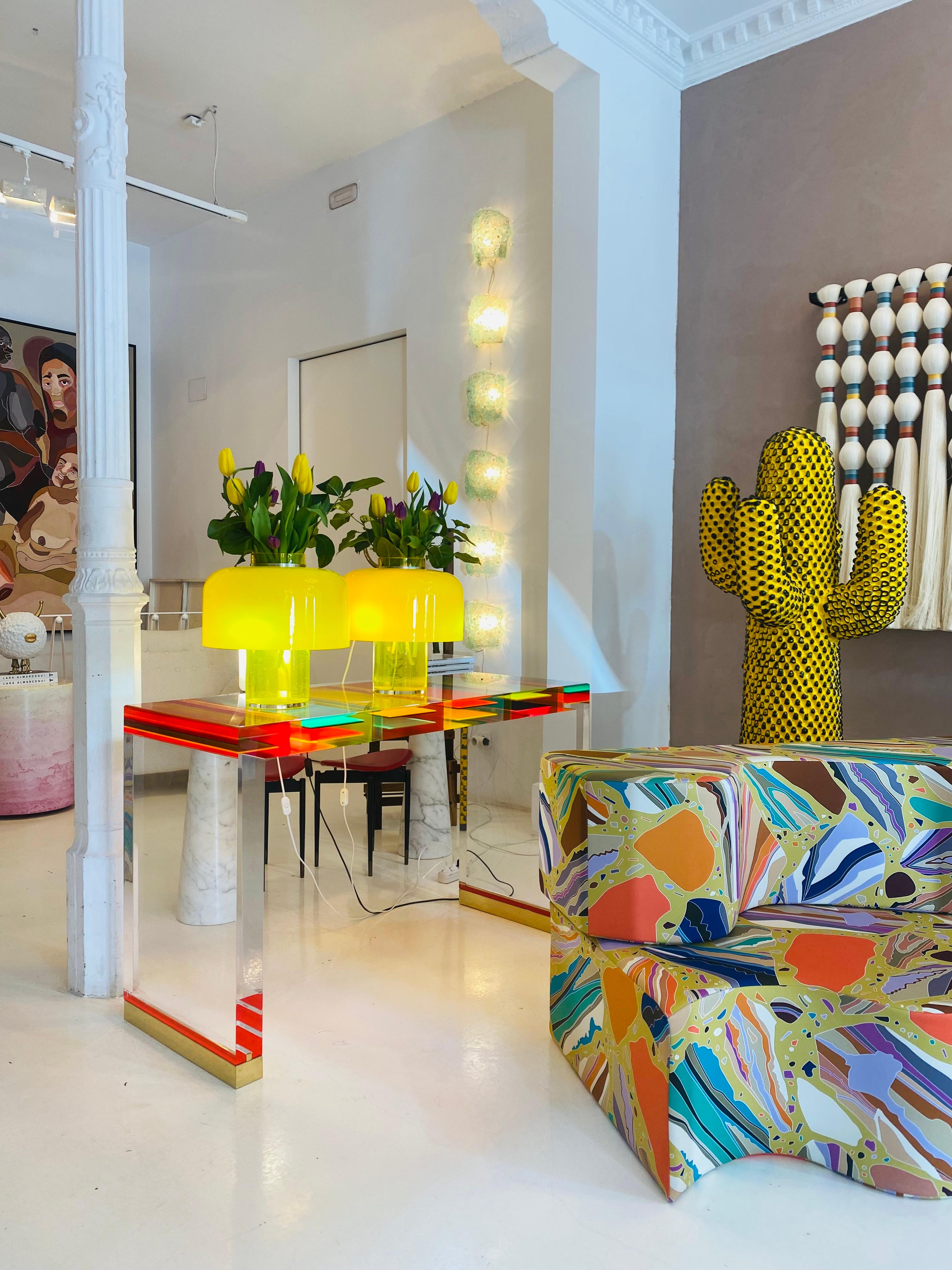 Mid Century Modern Yellow Table Lamps Designed by Carlo Nason in Murano Glass For Sale 1