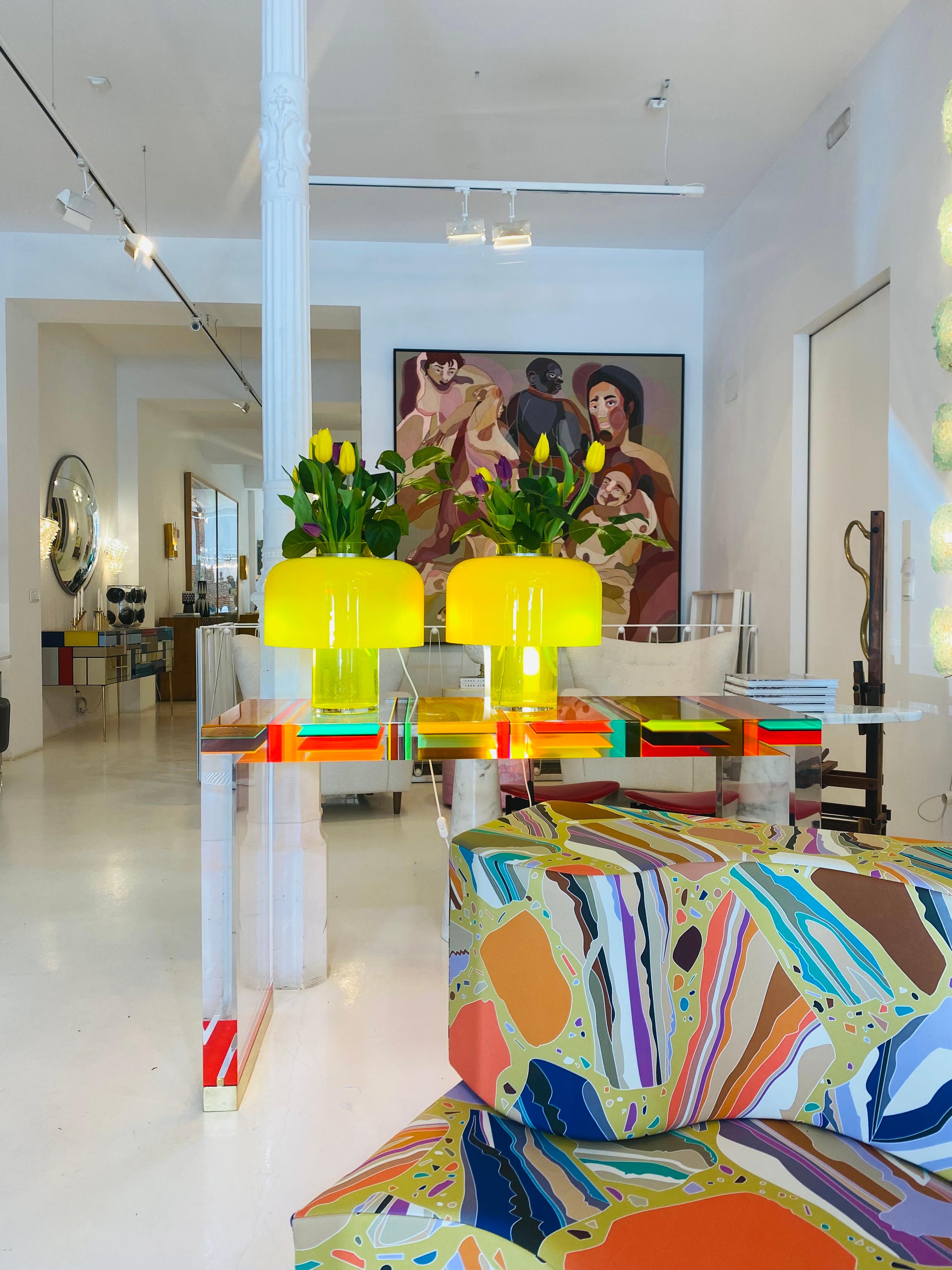 Mid Century Modern Yellow Table Lamps Designed by Carlo Nason in Murano Glass For Sale 2