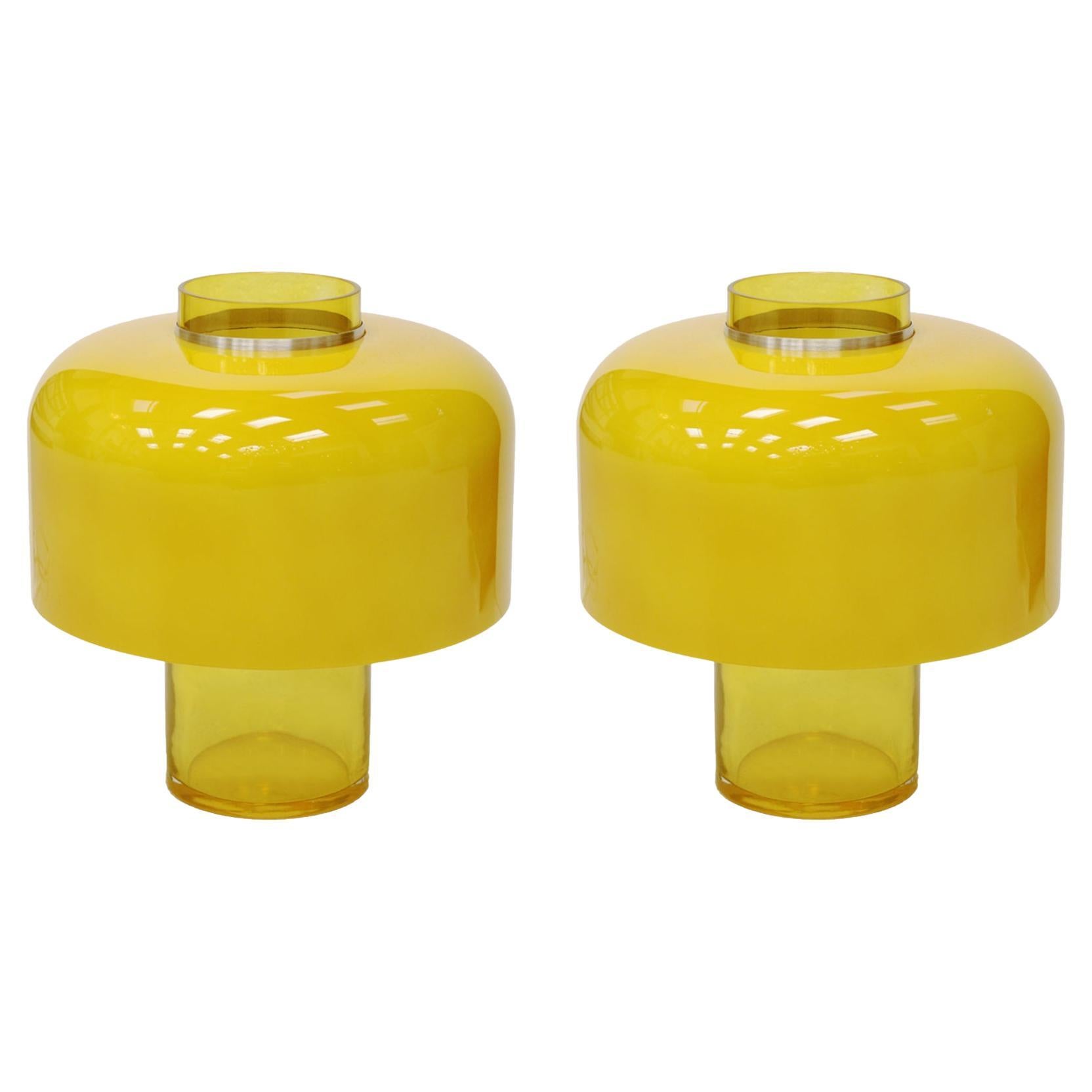 Mid Century Modern Yellow Table Lamps Designed by Carlo Nason in Murano Glass For Sale