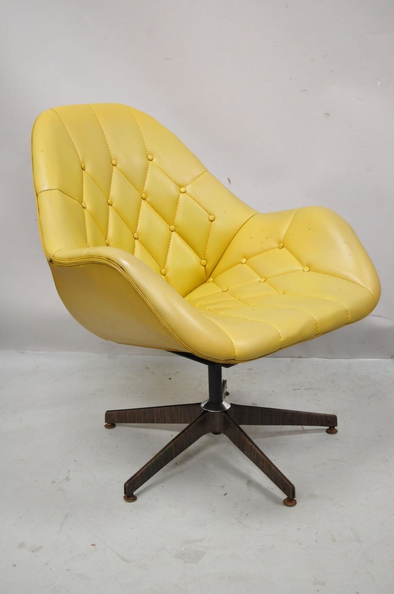 Mid Century Modern Yellow Tufted Naugahyde Swivel Butterfly Club Lounge Chair For Sale at 1stDibs naugahyde chair vintage mid century modern yellow chair yellow mid century modern chair