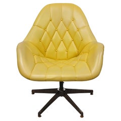 Mid Century Modern Yellow Tufted Naugahyde Swivel Butterfly Club Lounge Chair