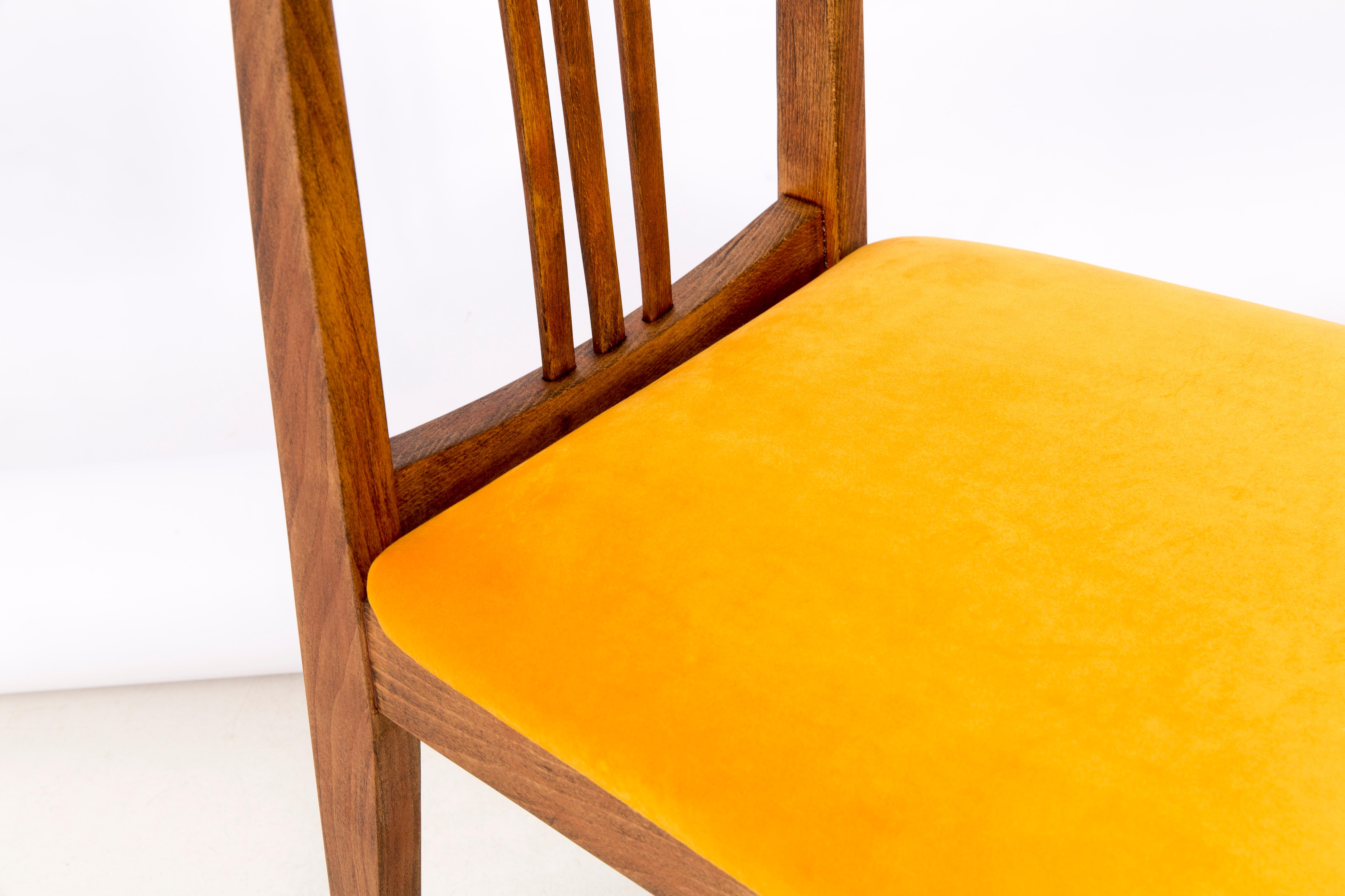 Hand-Crafted Mid-Century Modern Yellow Velvet Chair, by Zielinski, Poland, 1960s For Sale