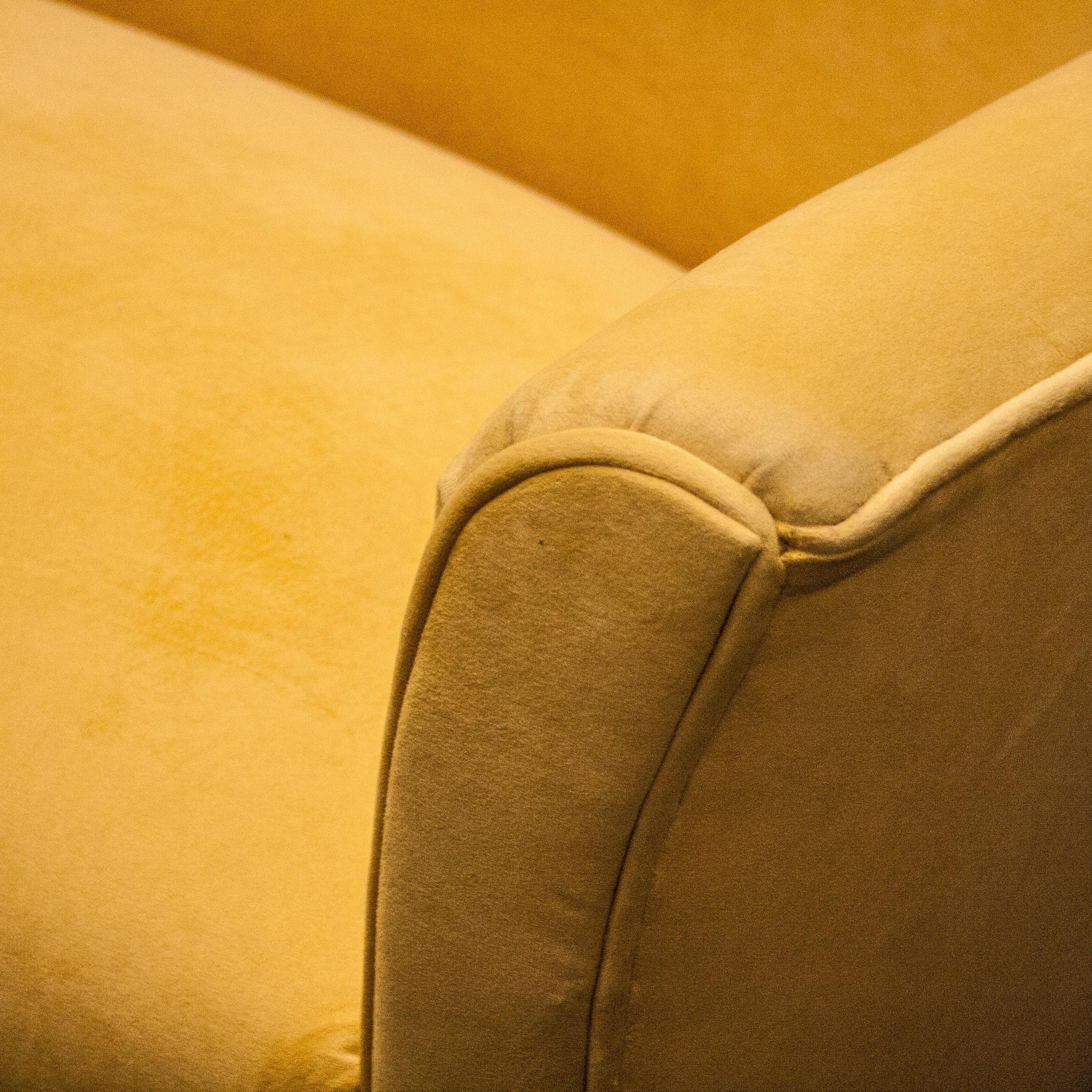 Italian Mid-Century Modern Three-Seating Yellow Velvet Sofa, Italy, 1950 For Sale