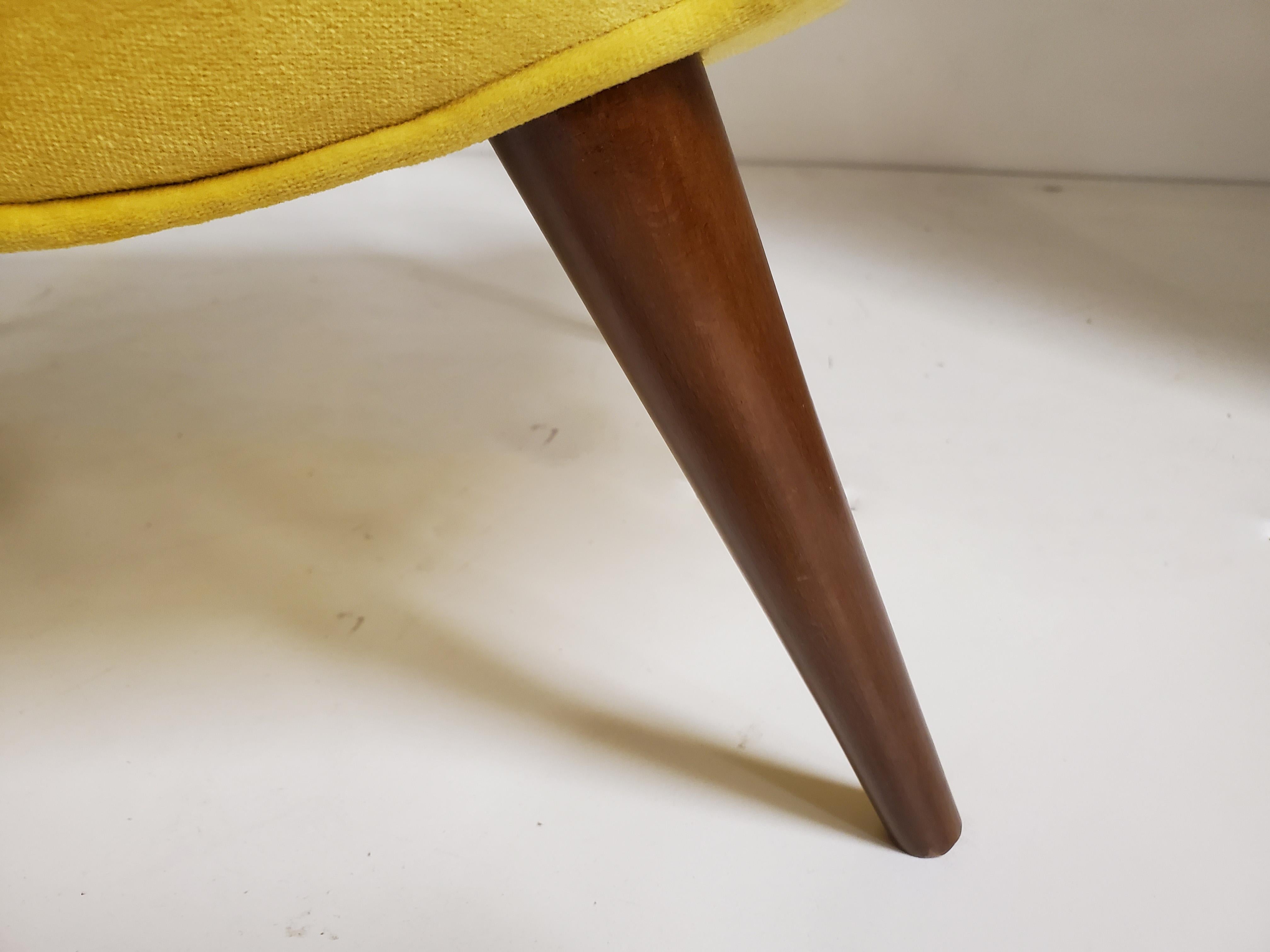 Mid-Century Modern Yellow Velvet Splay Leg Bench/ Slipper Chair/ Pouf/ Seat 1