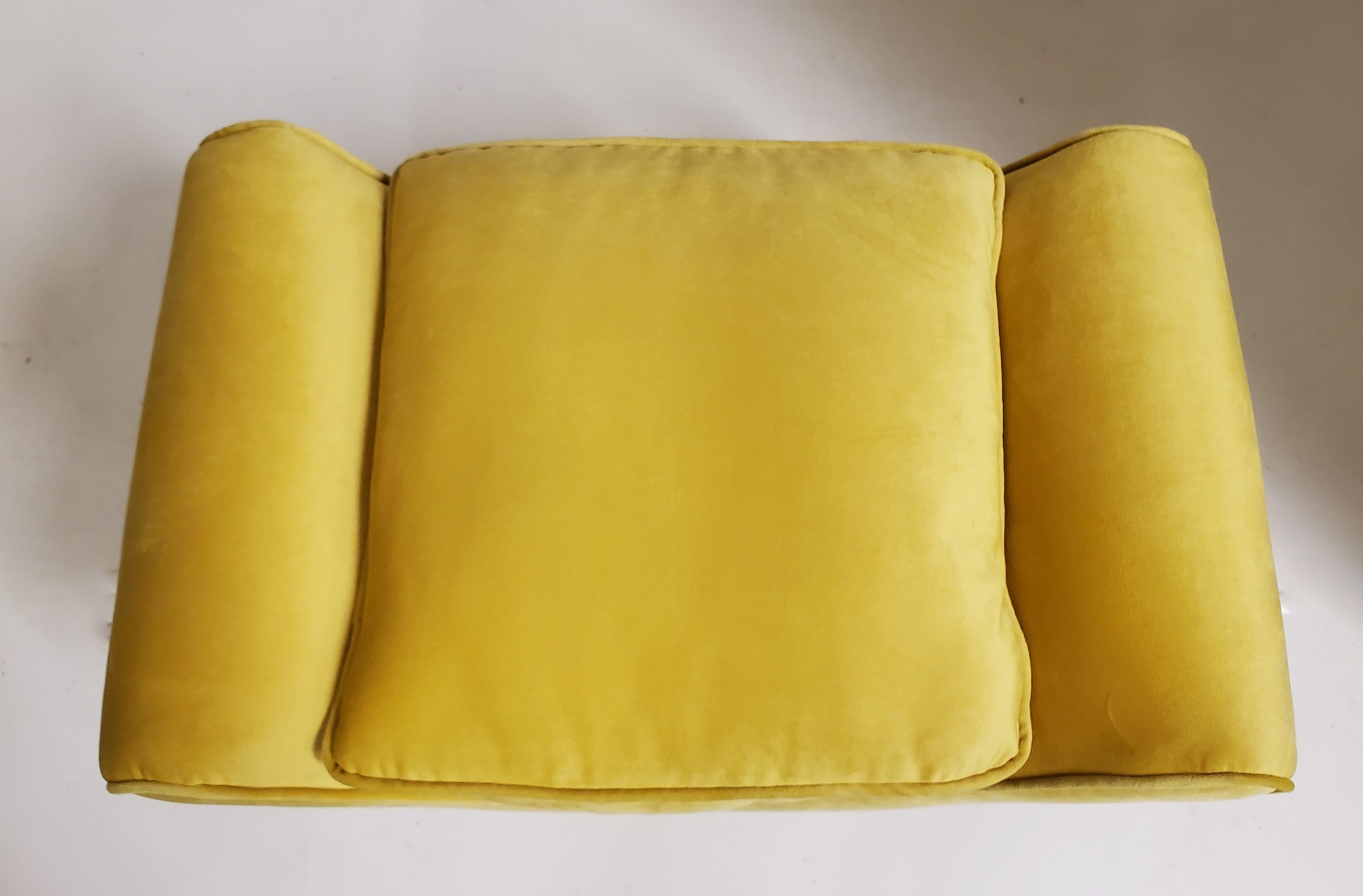 Mid-Century Modern Yellow Velvet Splay Leg Bench/ Slipper Chair/ Pouf/ Seat 3