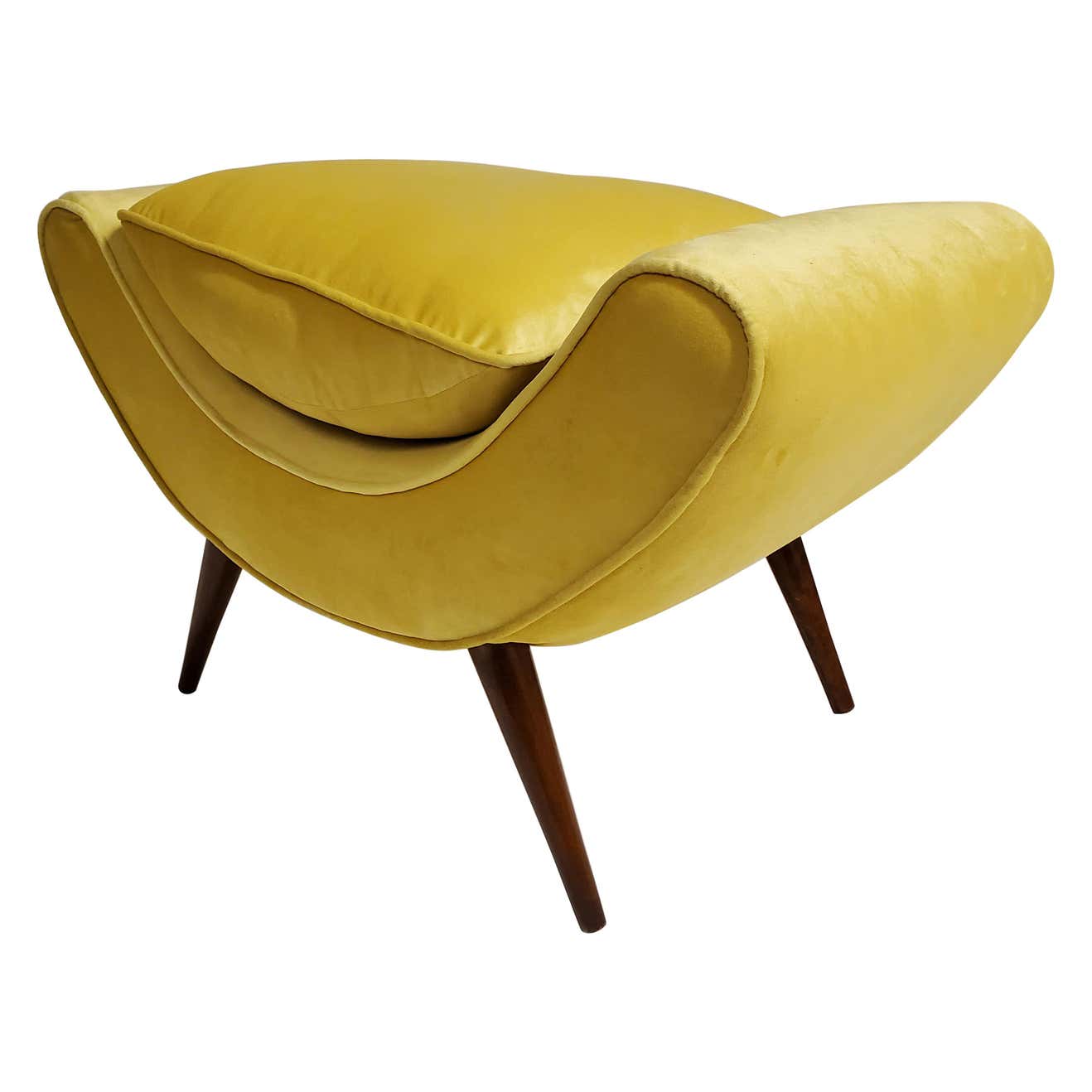 Mid-Century Modern Yellow Velvet Splay Leg Bench/ Slipper Chair/ Pouf ...