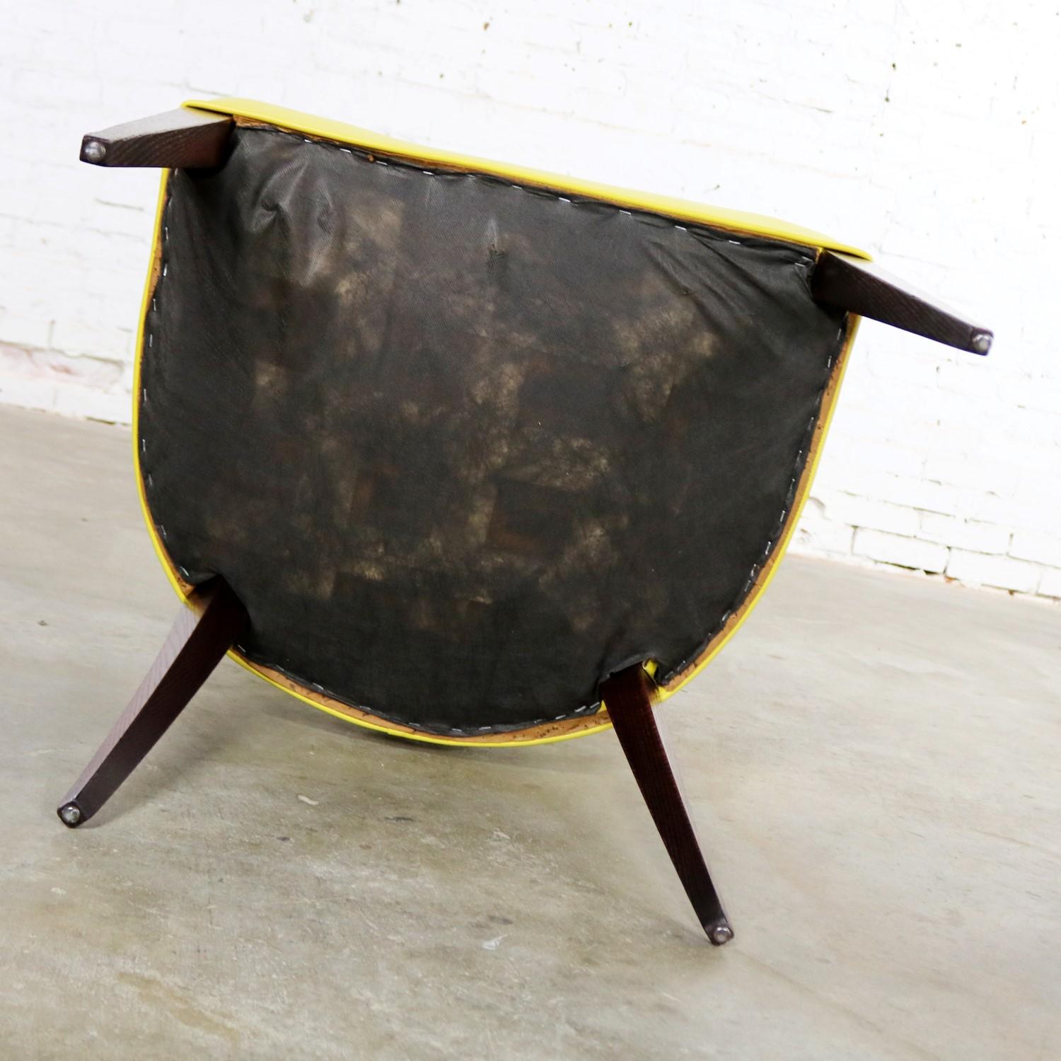Mid-Century Modern Yellow Vinyl and Oak Barrel Back Side Chair 2