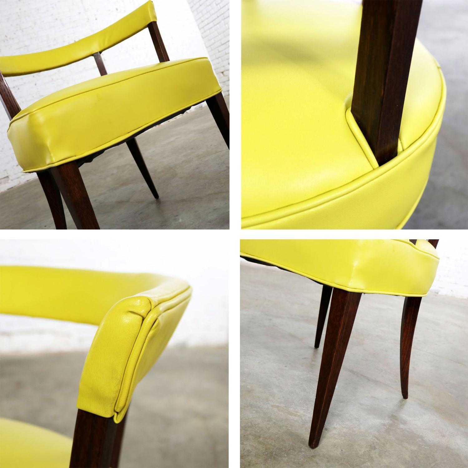 Mid-Century Modern Yellow Vinyl and Oak Barrel Back Side Chair For Sale 4