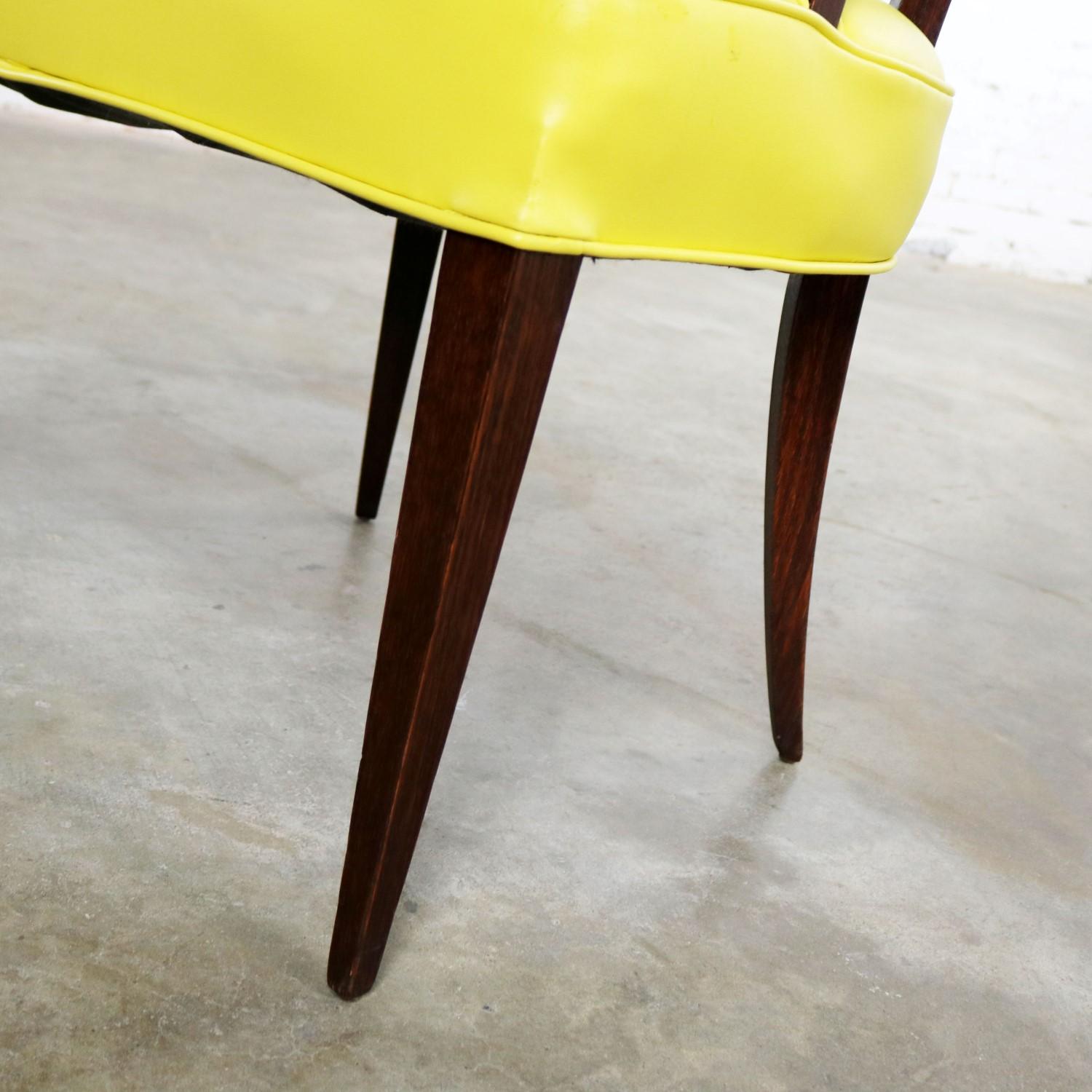 Mid-Century Modern Yellow Vinyl and Oak Barrel Back Side Chair For Sale 5