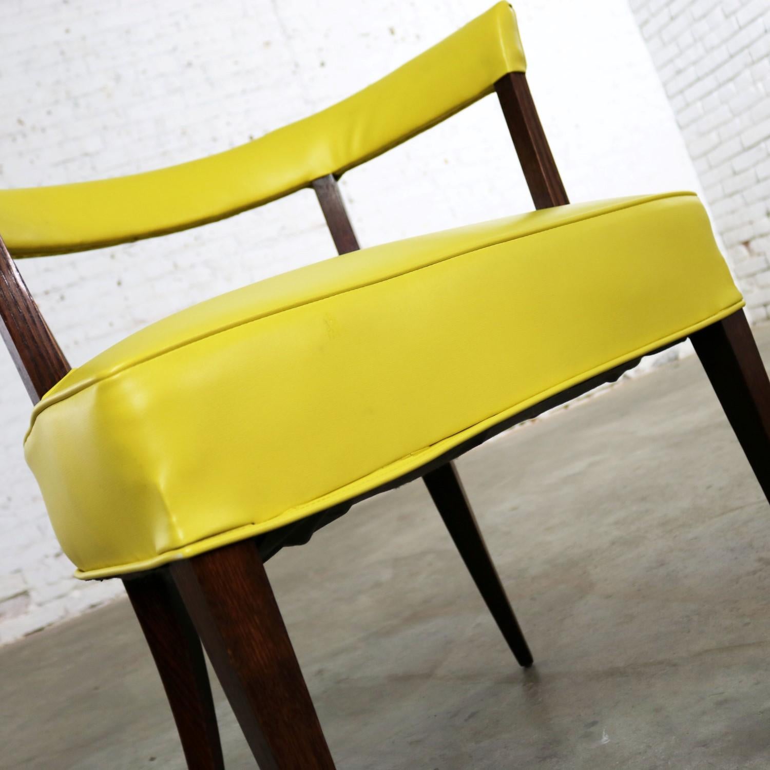 Mid-Century Modern Yellow Vinyl and Oak Barrel Back Side Chair For Sale 8