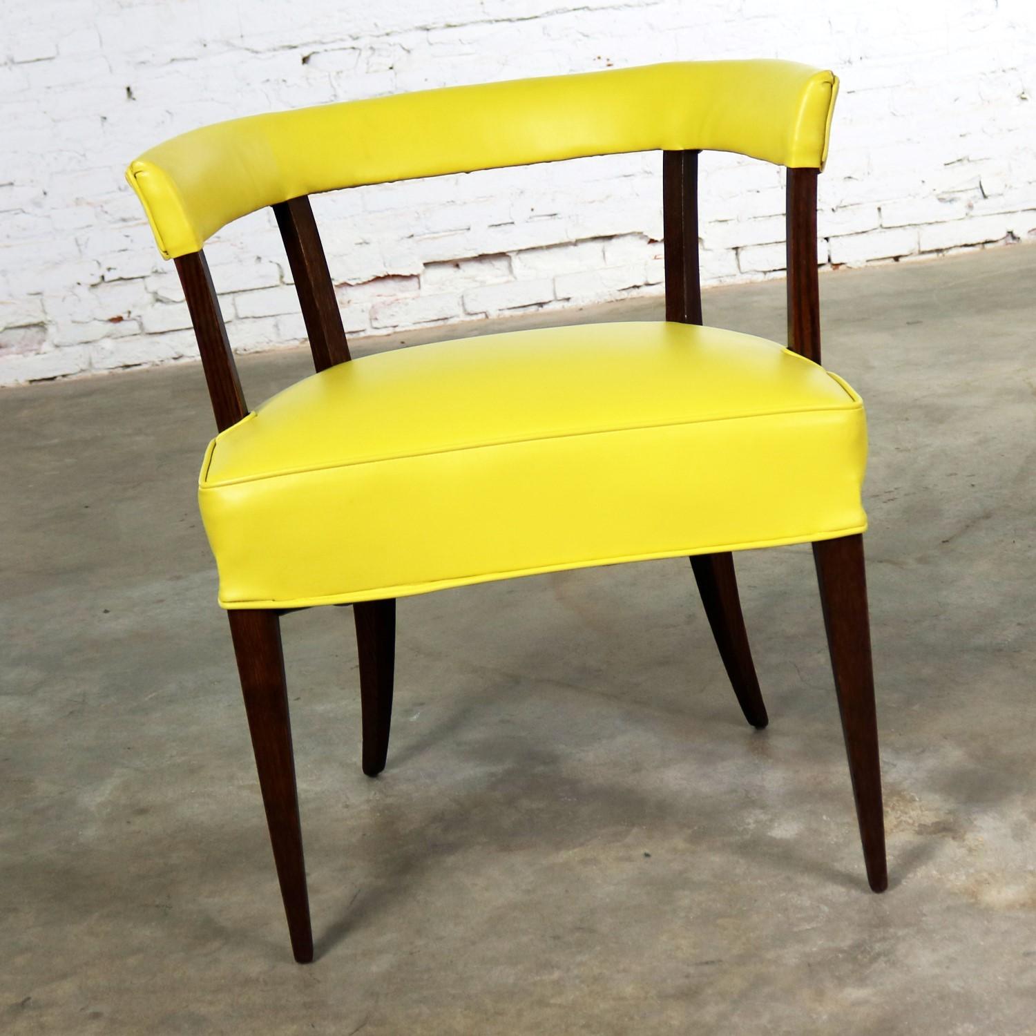 Mid-Century Modern Yellow Vinyl and Oak Barrel Back Side Chair For Sale 1