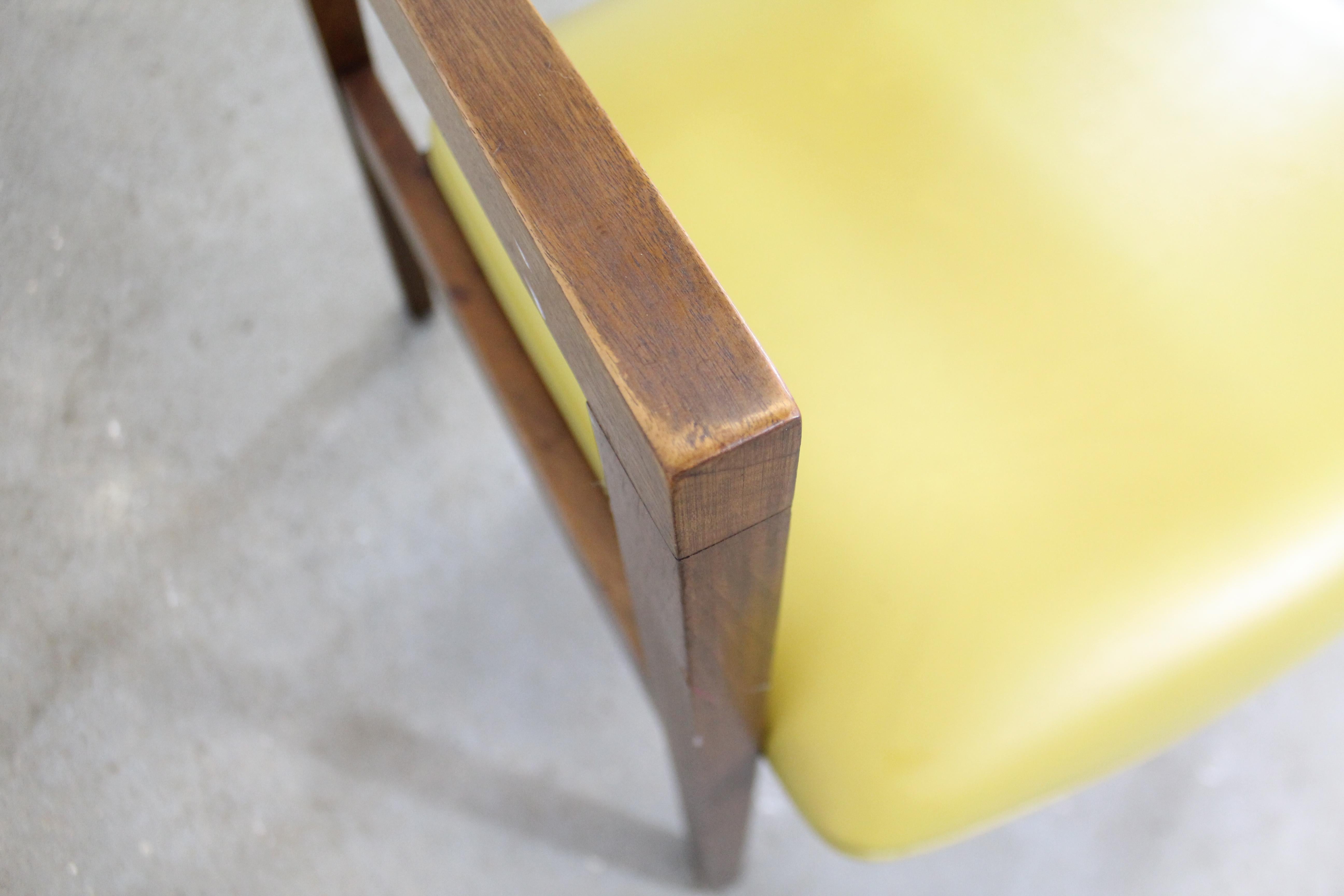 Upholstery Mid-Century Modern Yellow Walnut Armchair For Sale