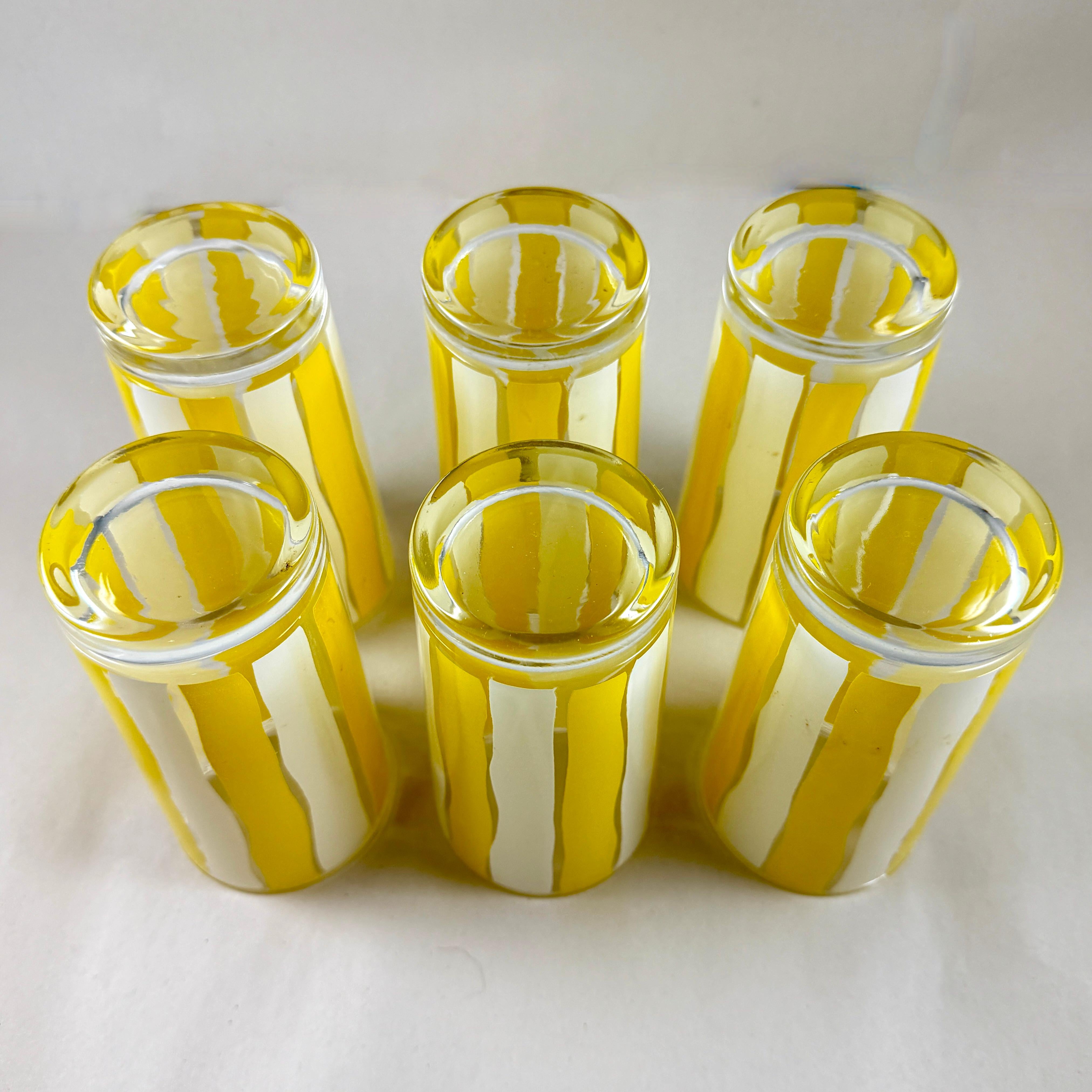 Gelb-weiß gestreifte Highball-Gläser aus der Mitte des Jahrhunderts, Sechser-Set im Angebot 2