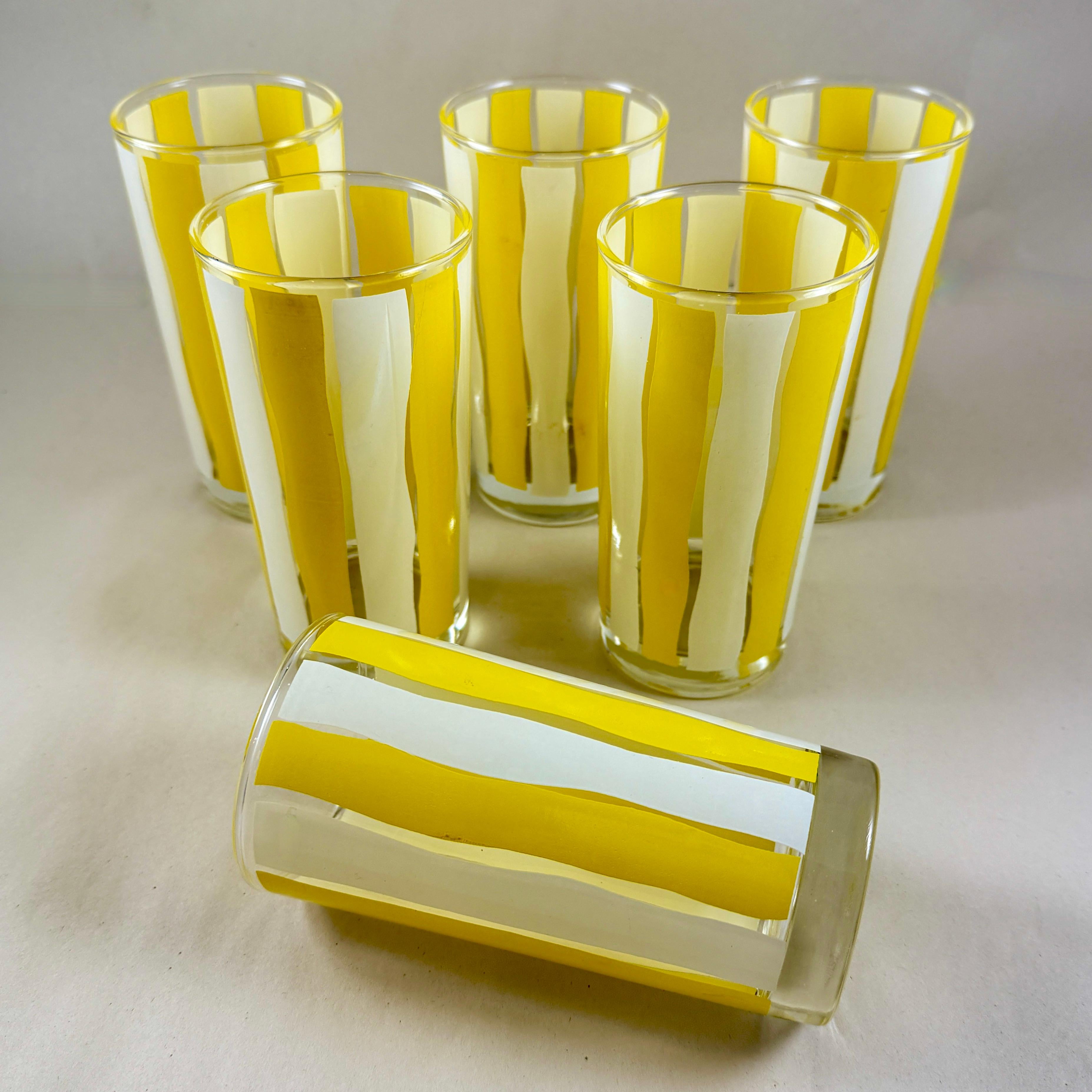 Gelb-weiß gestreifte Highball-Gläser aus der Mitte des Jahrhunderts, Sechser-Set im Angebot 3