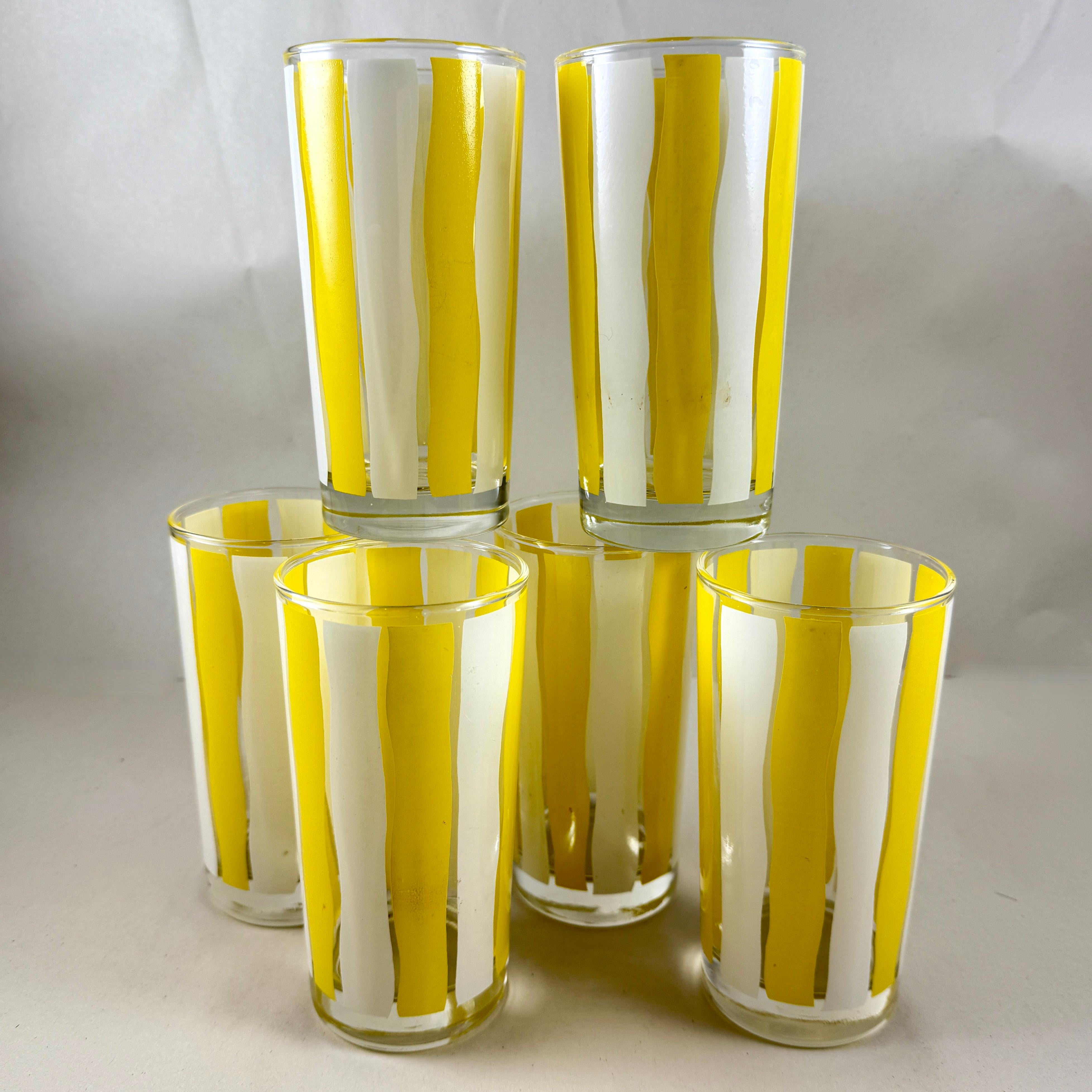 Gelb-weiß gestreifte Highball-Gläser aus der Mitte des Jahrhunderts, Sechser-Set (amerikanisch) im Angebot