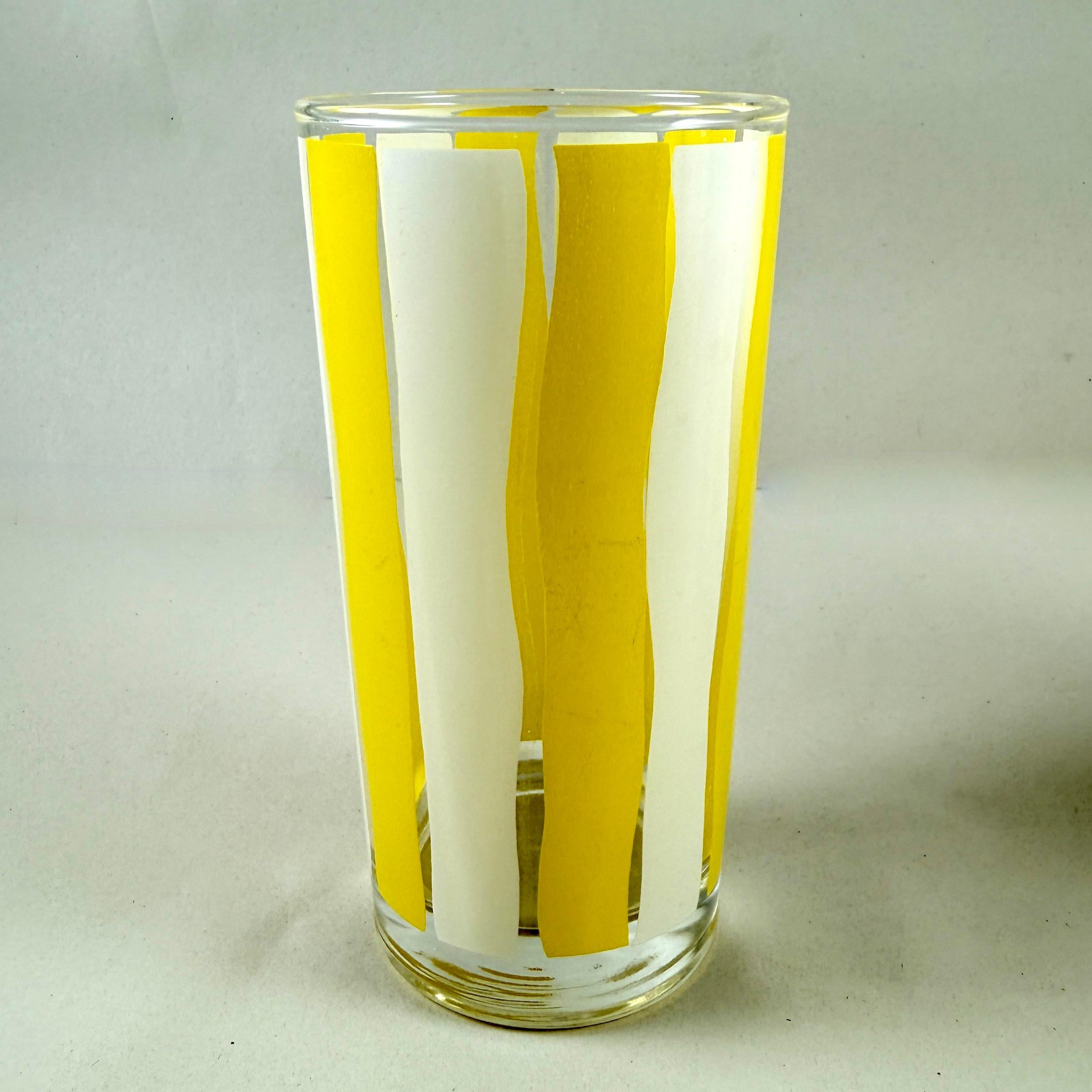 Gelb-weiß gestreifte Highball-Gläser aus der Mitte des Jahrhunderts, Sechser-Set (Emailliert) im Angebot