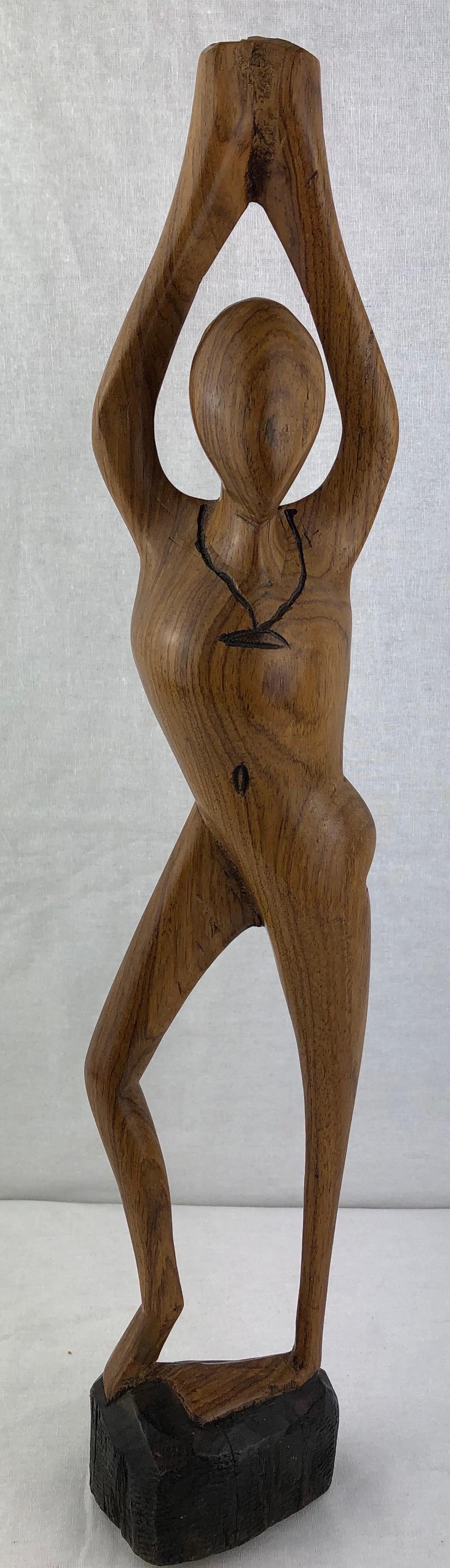 Hand-Carved Mid-Century Modern Yoga Pose Form Sculpture For Sale