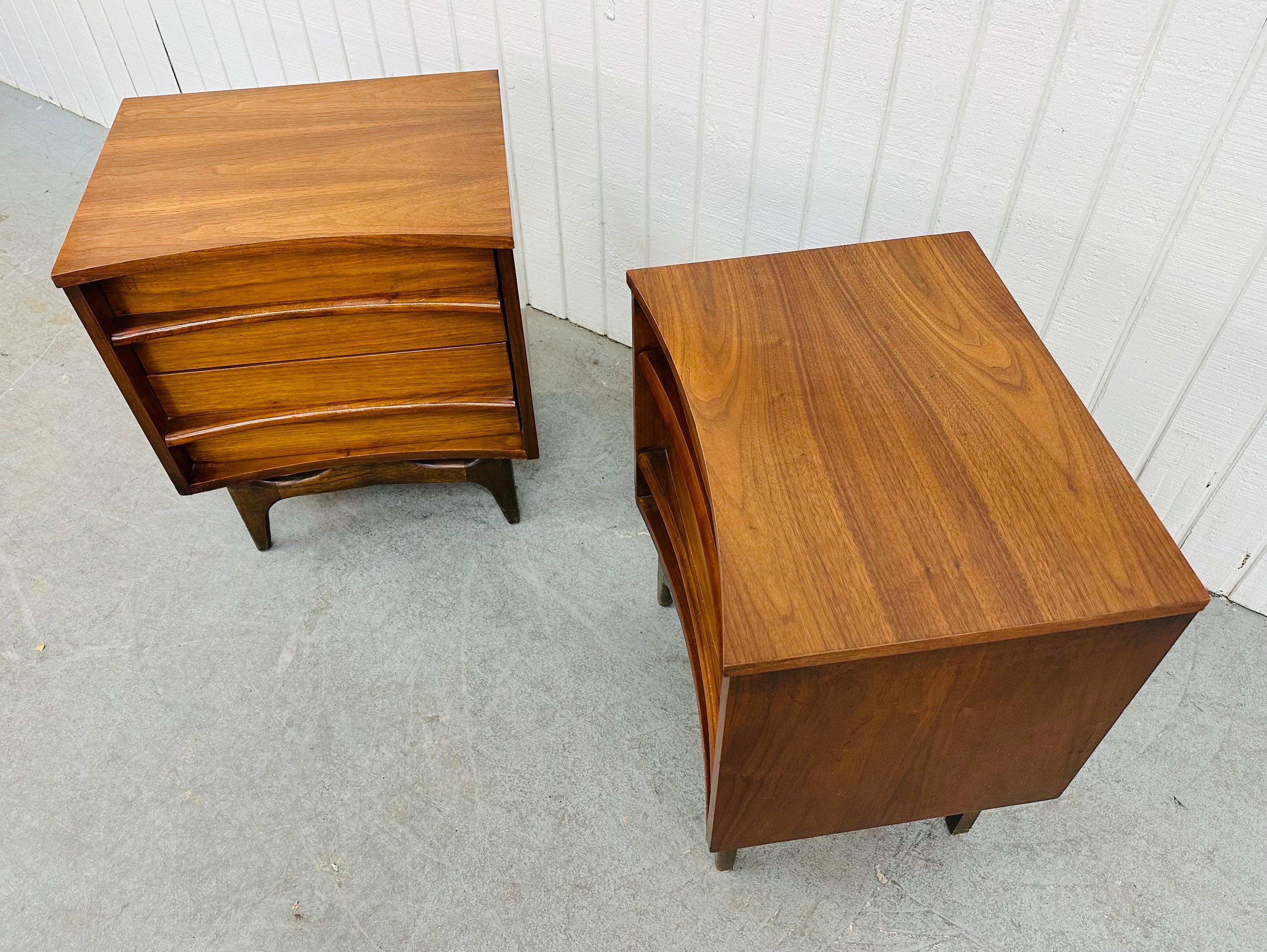 Wood Mid-Century Modern Young Manufacturing Curved Walnut Nightstands - Set of 2 For Sale