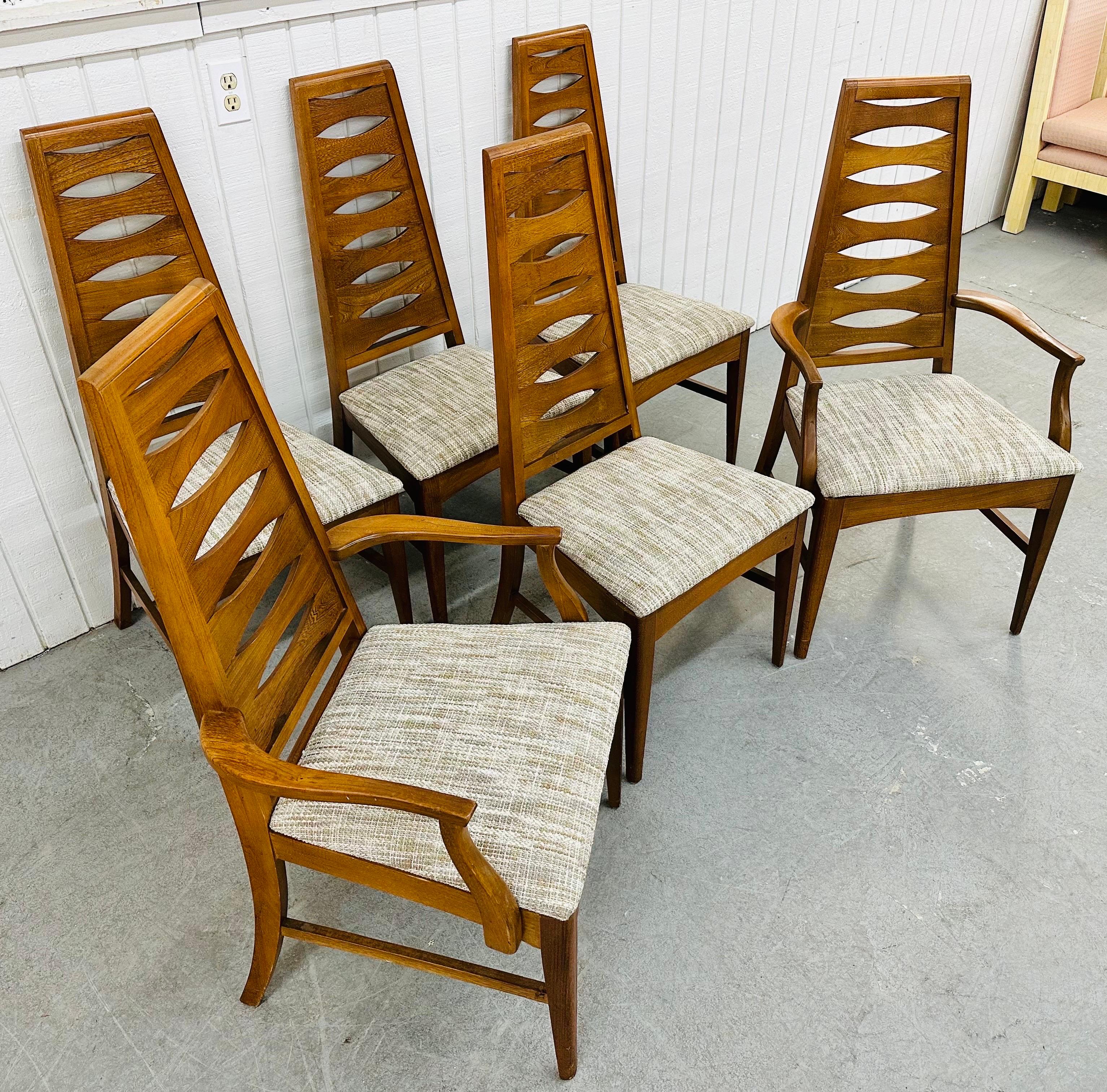 American Mid-Century Modern Young Manufacturing Walnut Catseye Dining Chairs - Set of 6 For Sale