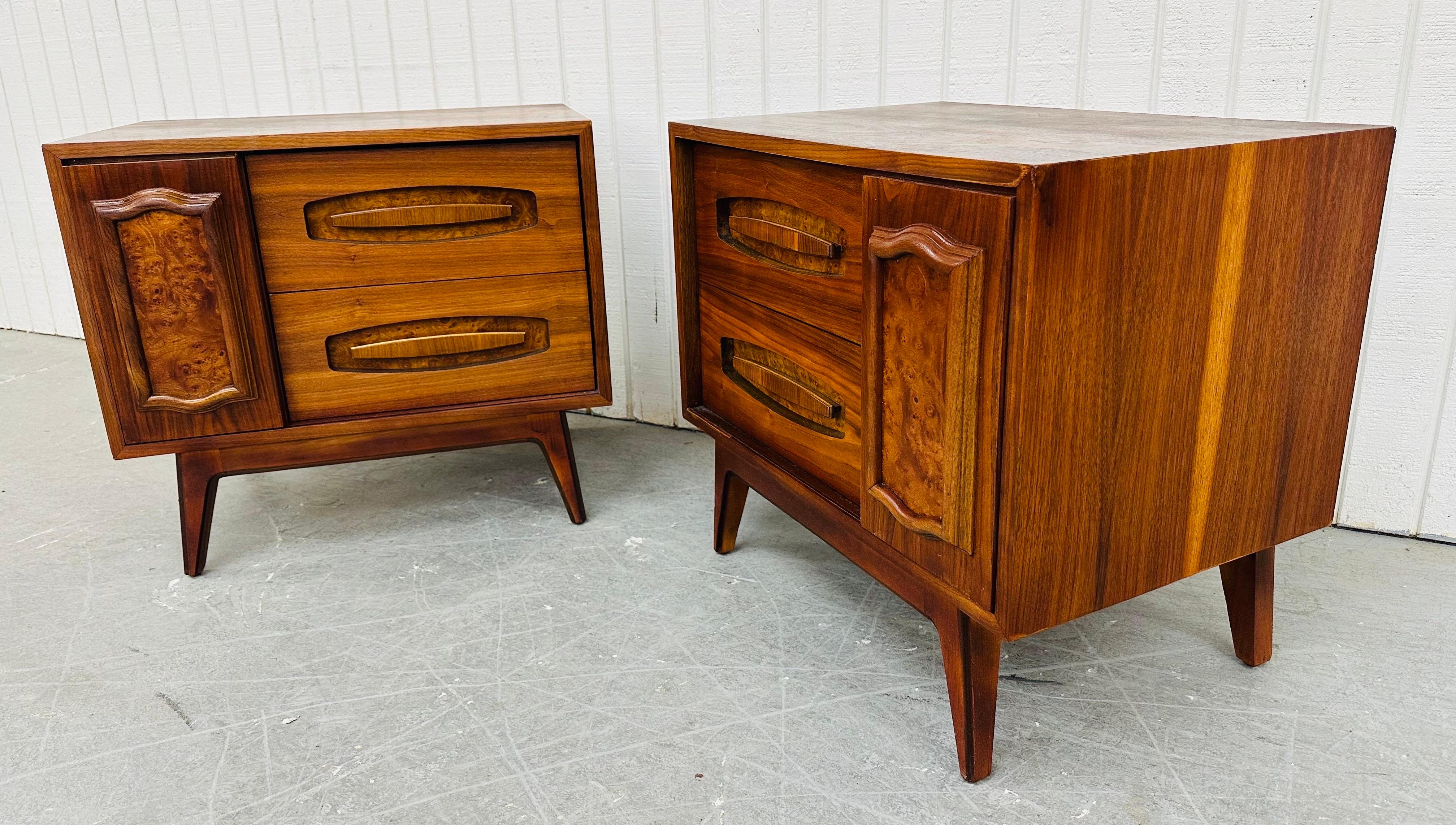 American Mid-Century Modern Young Manufacturing Walnut Nightstands - Set of 2