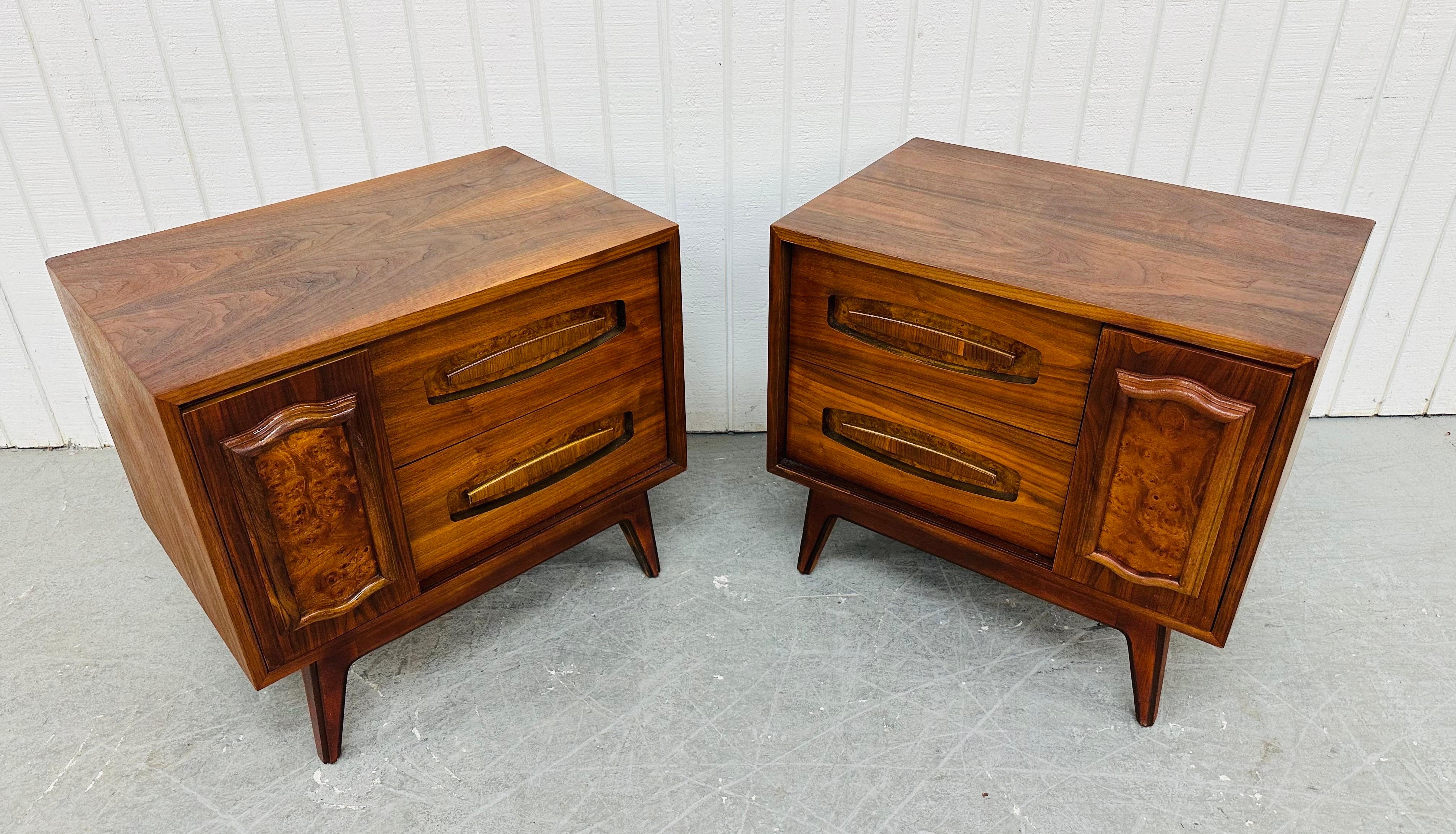 20th Century Mid-Century Modern Young Manufacturing Walnut Nightstands - Set of 2