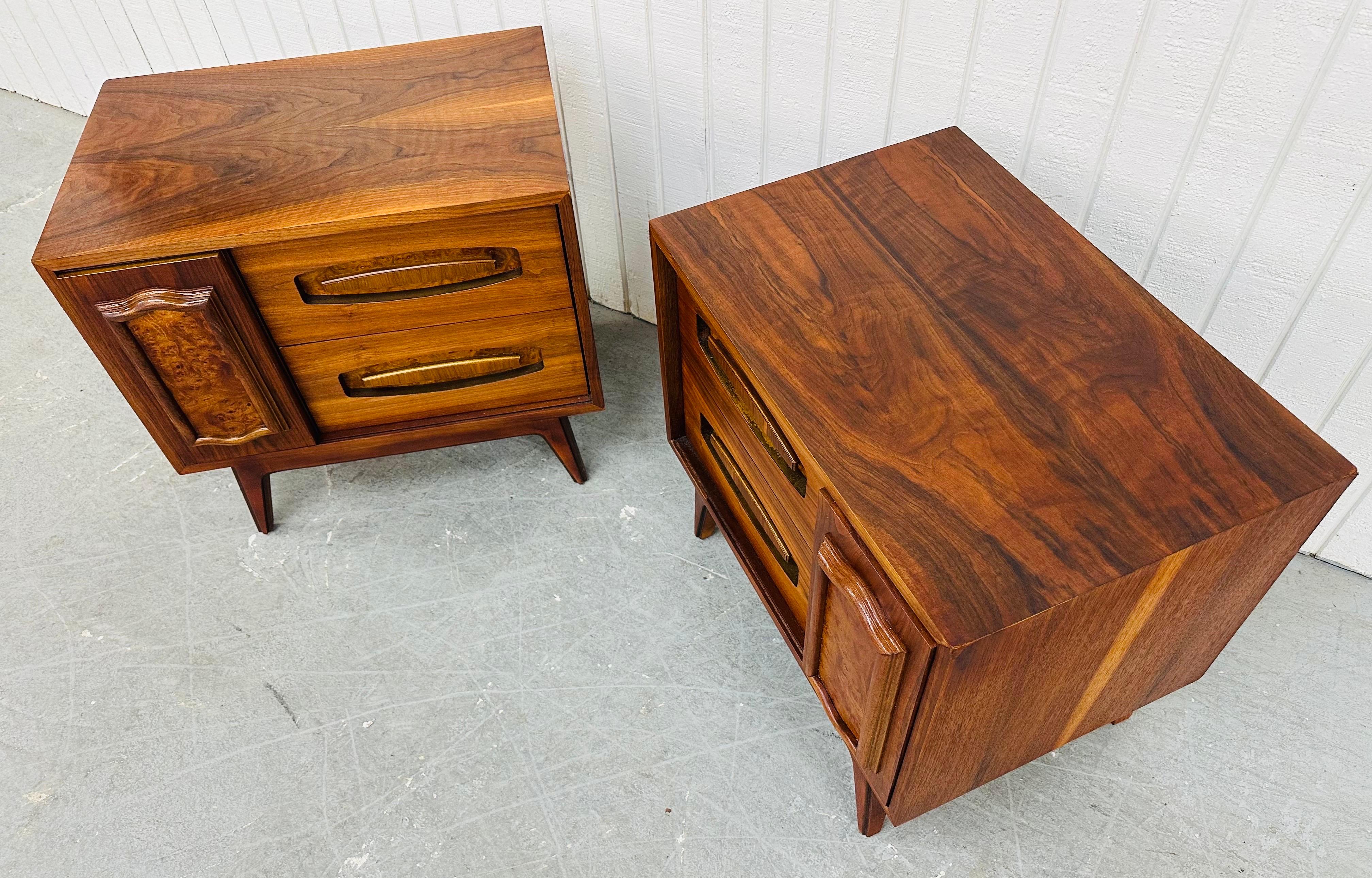 Wood Mid-Century Modern Young Manufacturing Walnut Nightstands - Set of 2