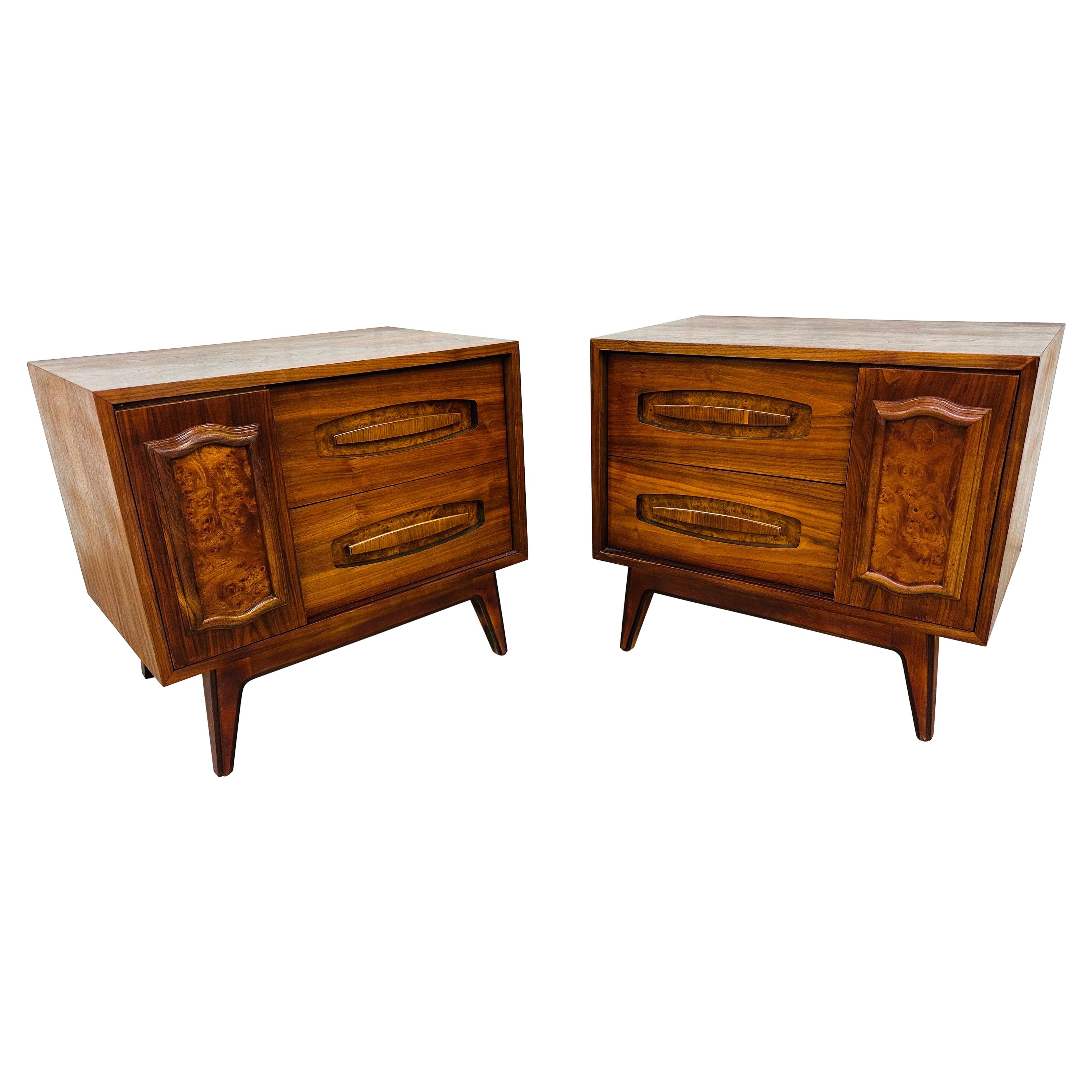 Mid-Century Modern Young Manufacturing Walnut Nightstands - Set of 2